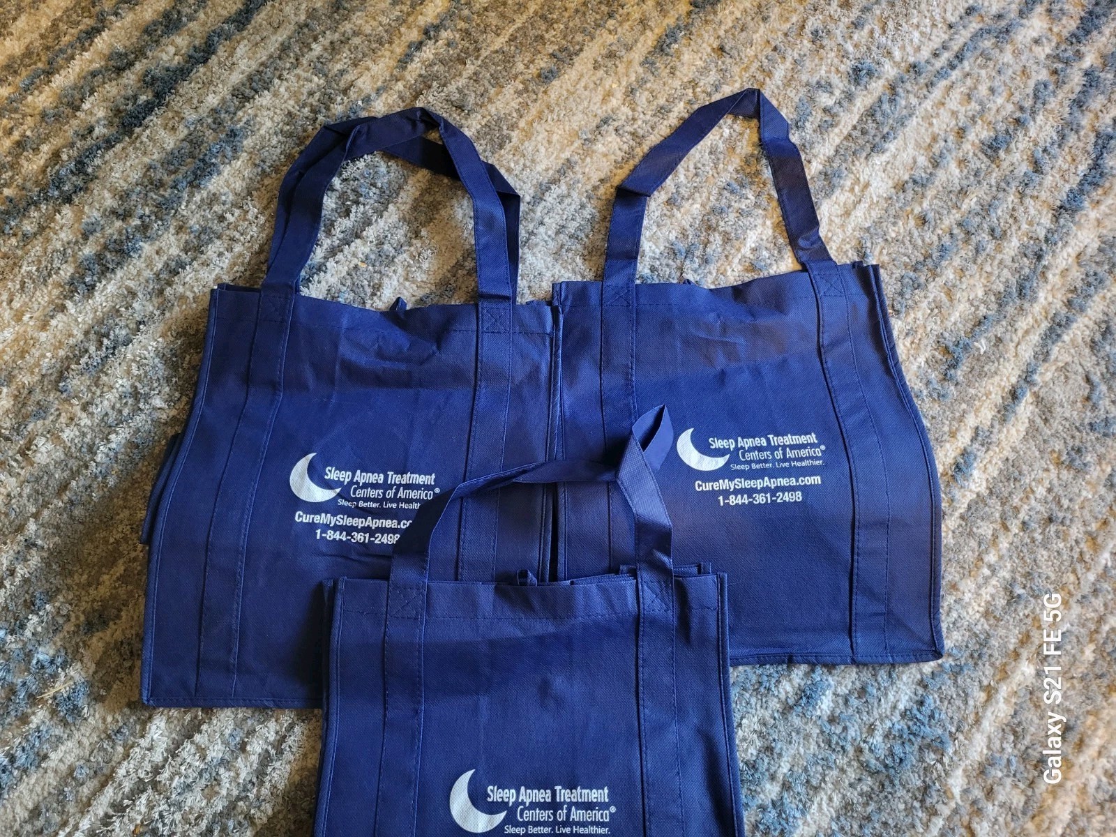Lot Of 3 Reusable Grocery Tote Bags Blue Eco Shopping Bag Size 15×13 New Unused.