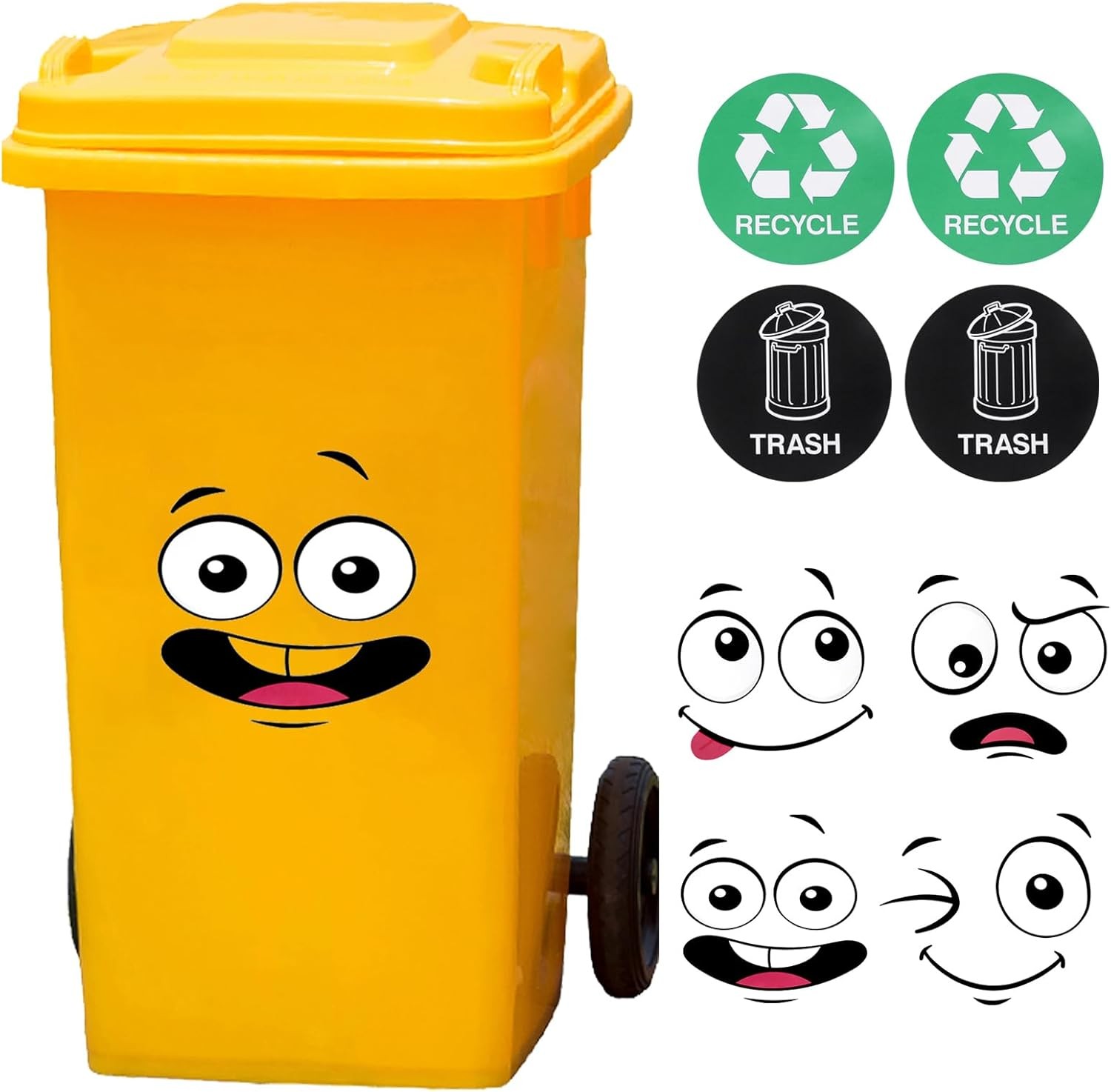 4Sheets Cartoon Face Stickers Self Adhesive Removable Funny Wall Trash Can Decor