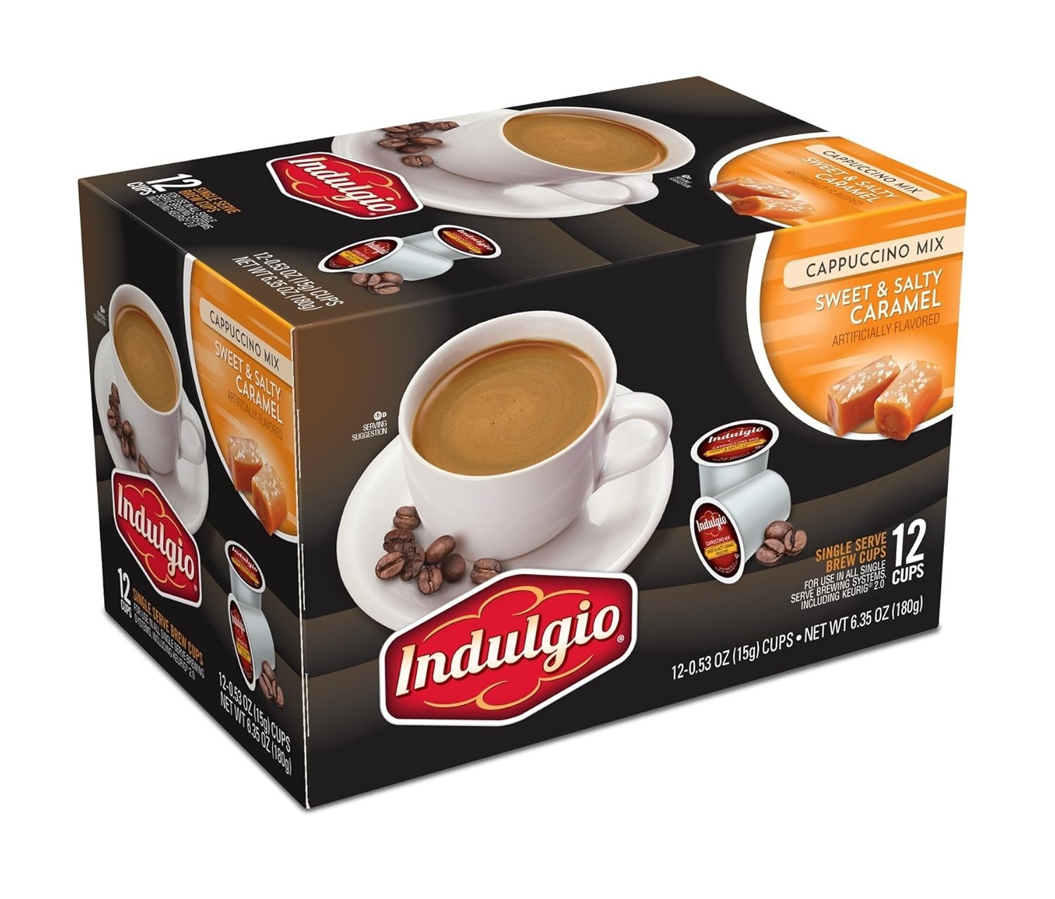 Caffeinated Sweet & Salty Caramel Cappuccino – 12 Pods Compatible with Keurig