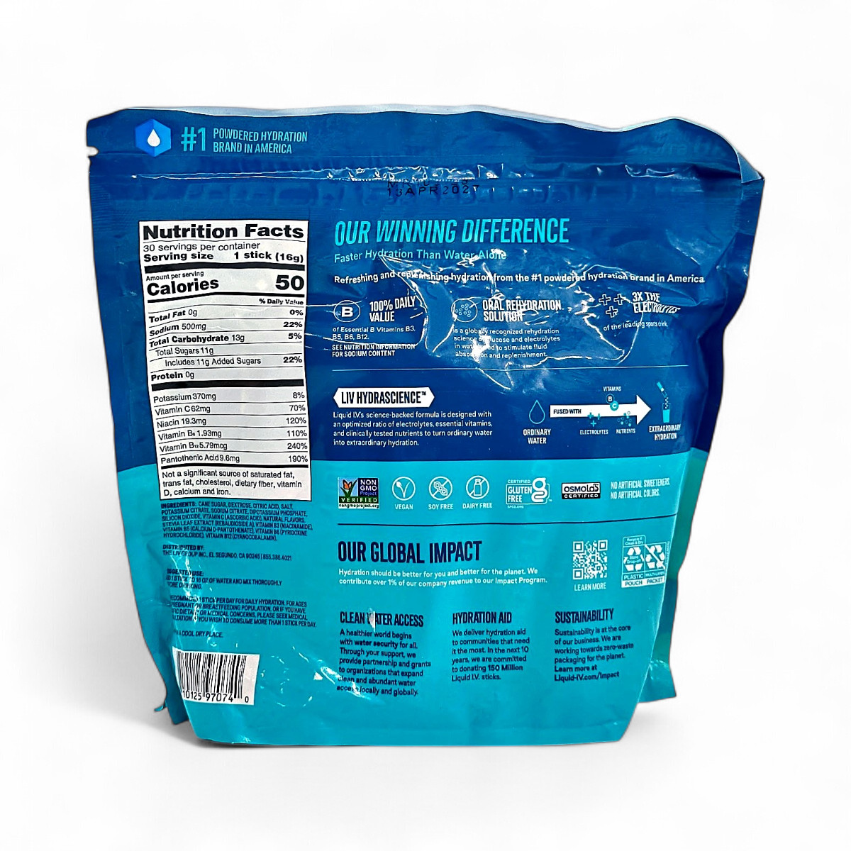 Liquid I.V. Hydration Electrolyte Drink Mix Firecracker Popsicle .56oz 30-Sticks