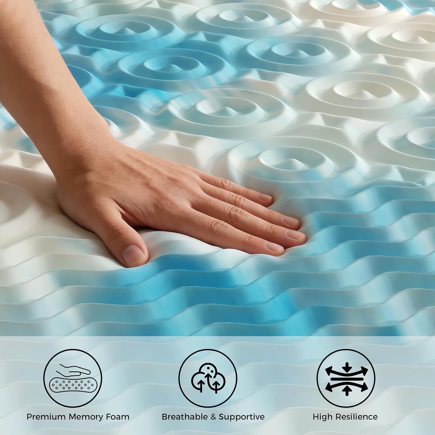 DUMOS 5-Zone Support Memory Foam Mattress Topper,Pain Relief,Cooling Gel Infused