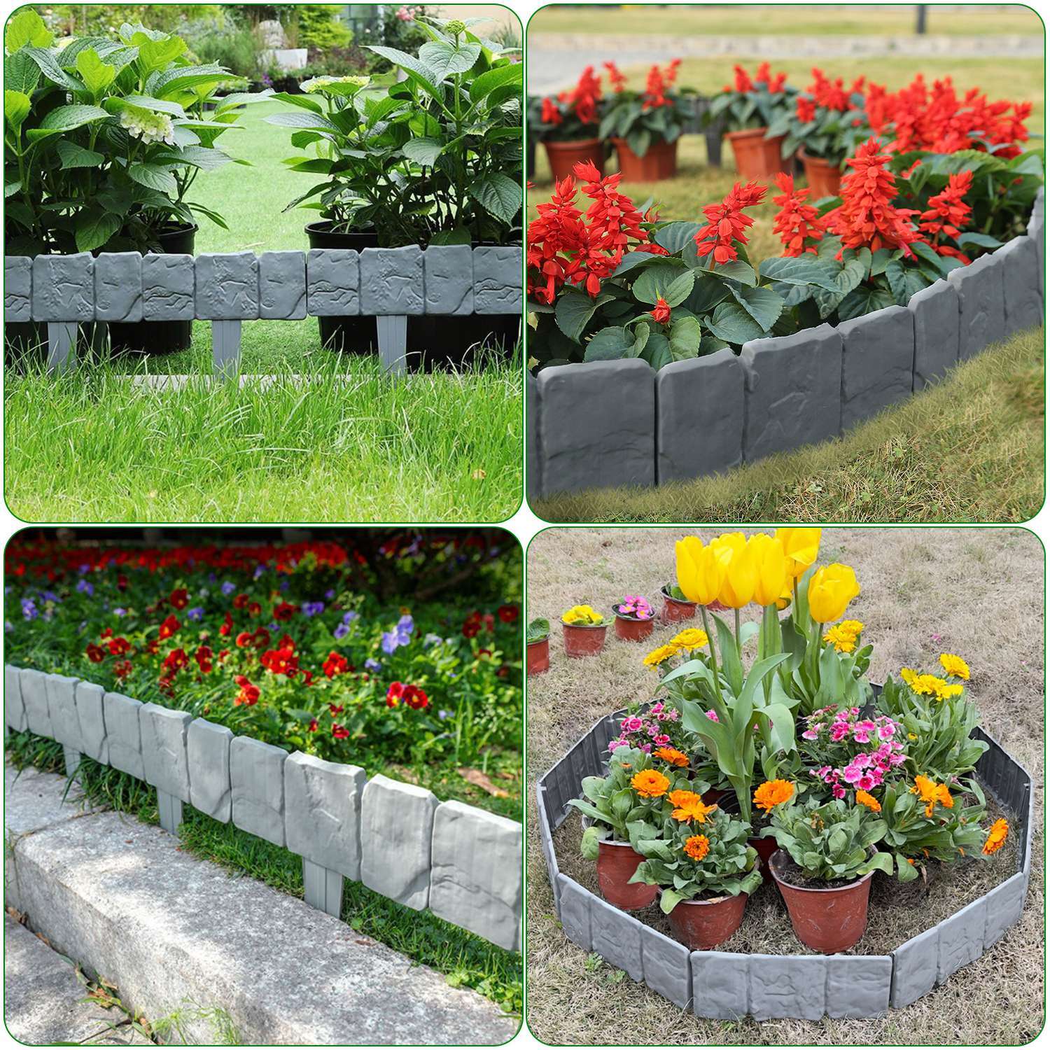 100pcs Garden Plastic Stone Edging Outdoor Landscape Decorative Border