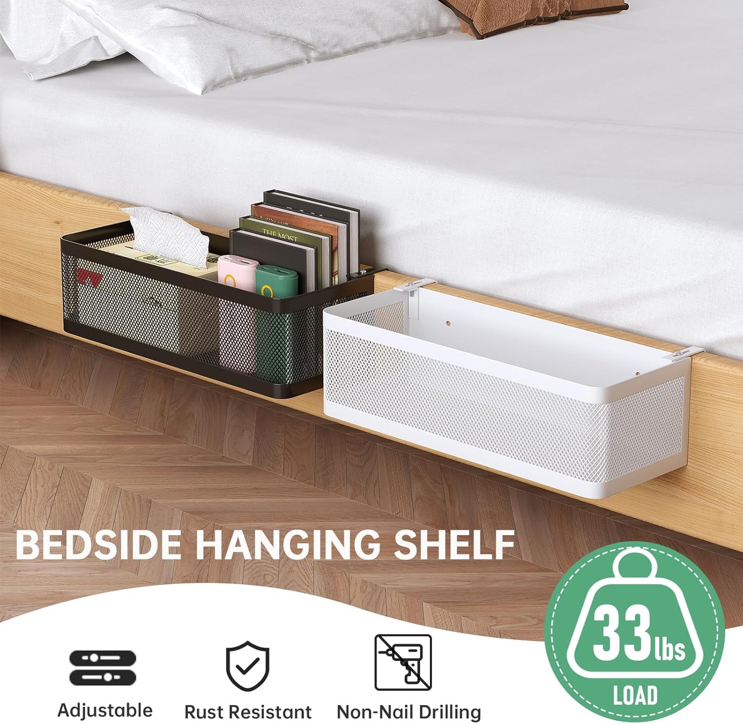 Bedside Caddy Shelf for Bunk Bed, White, L13.78in*W5.12in*H3.94in | For Bunk