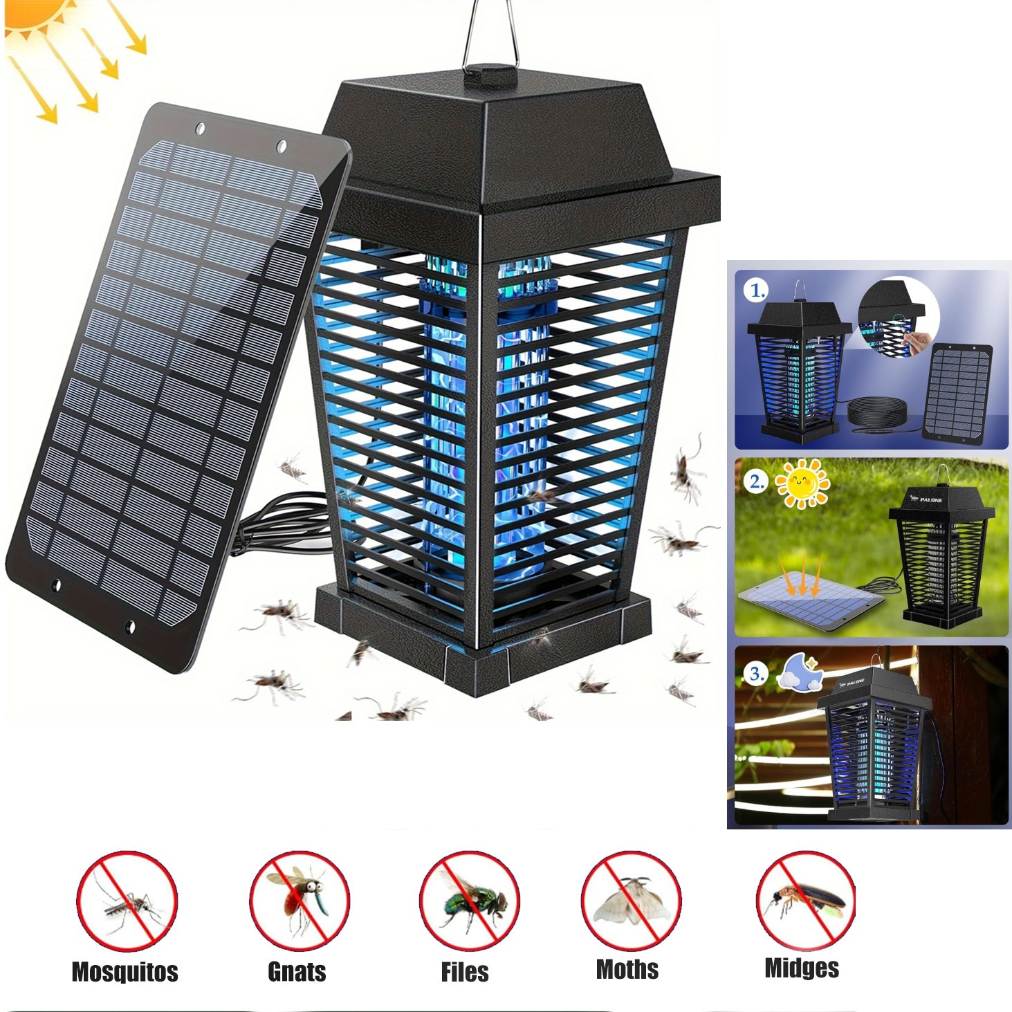 4500V Electric Solar Bug Zapper Outdoor, Mosquito Zapper Waterproof Fly Zapper,d