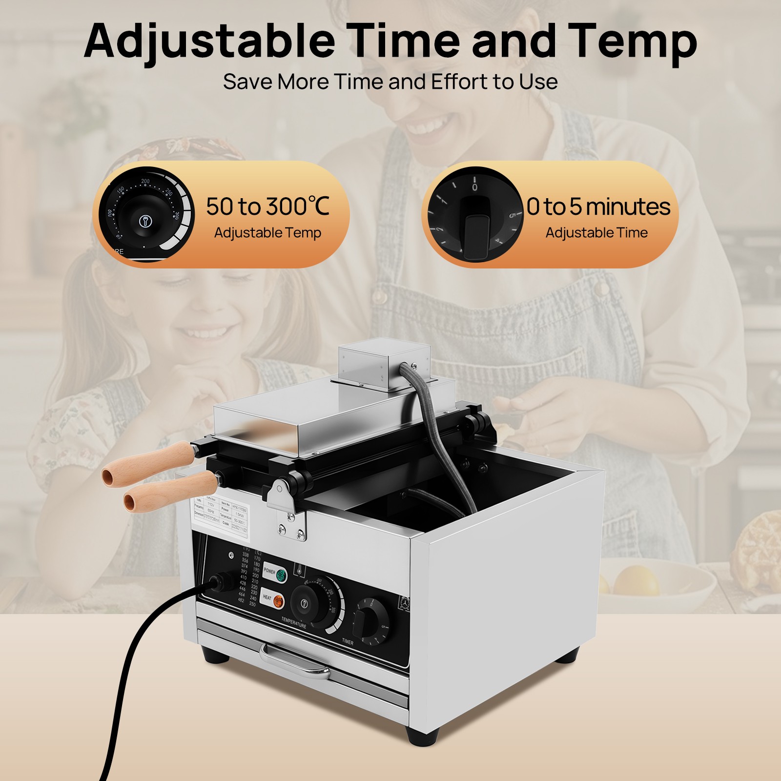 1500W Commercial Electric Honeycomb Waffle Pop Maker Baker Machine Nonstick