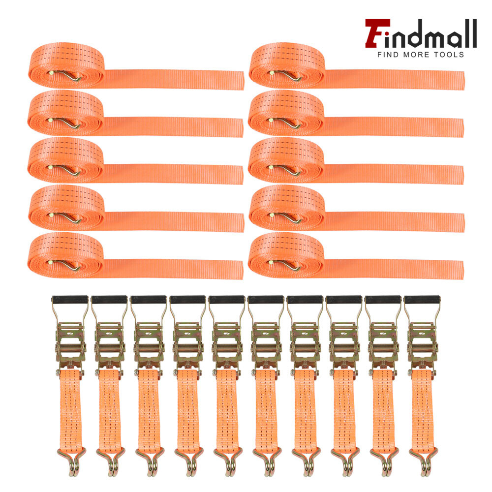 Findmall 10 Pack 1.5″ x 15′ 4000-lbs Ratchet Straps J Hook Heavy Duty Tie Downs