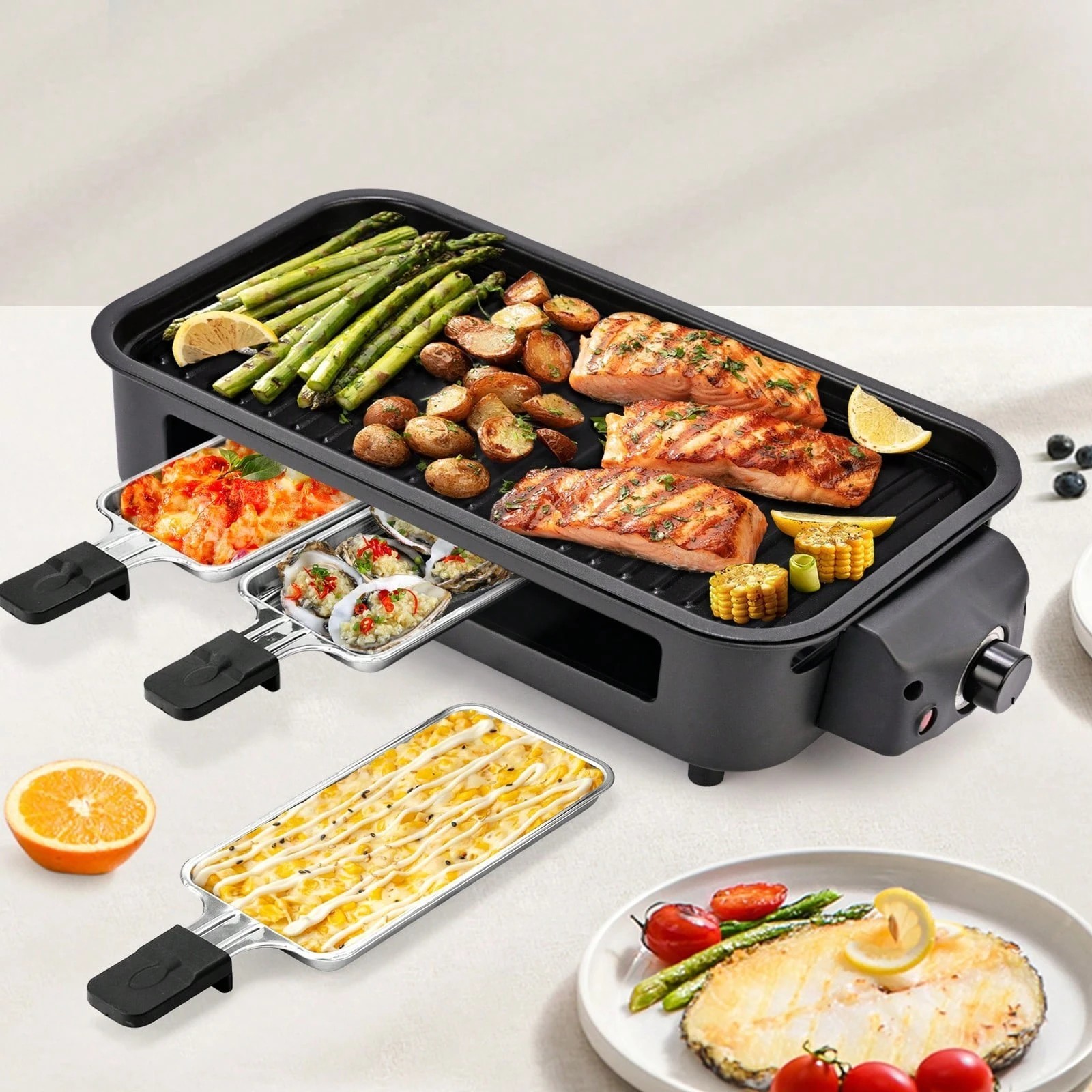 1500W 2-In-1 Electric Indoor Grill & Griddle with Non-Stick Removable Plates