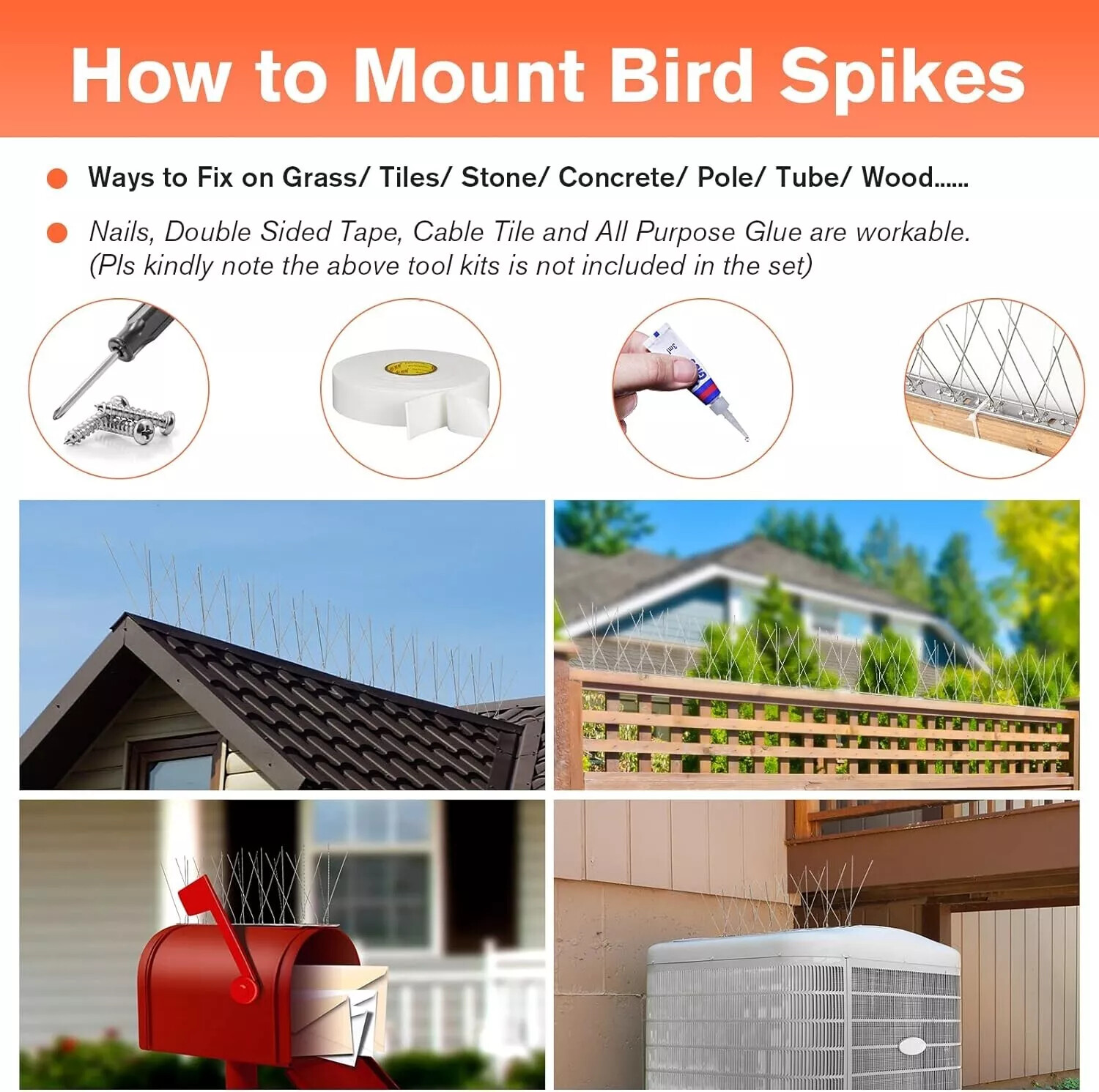 4× Bird Spikes for Small Birds Pigeons 10 Feet /12Strips anti Bird Fence Spike