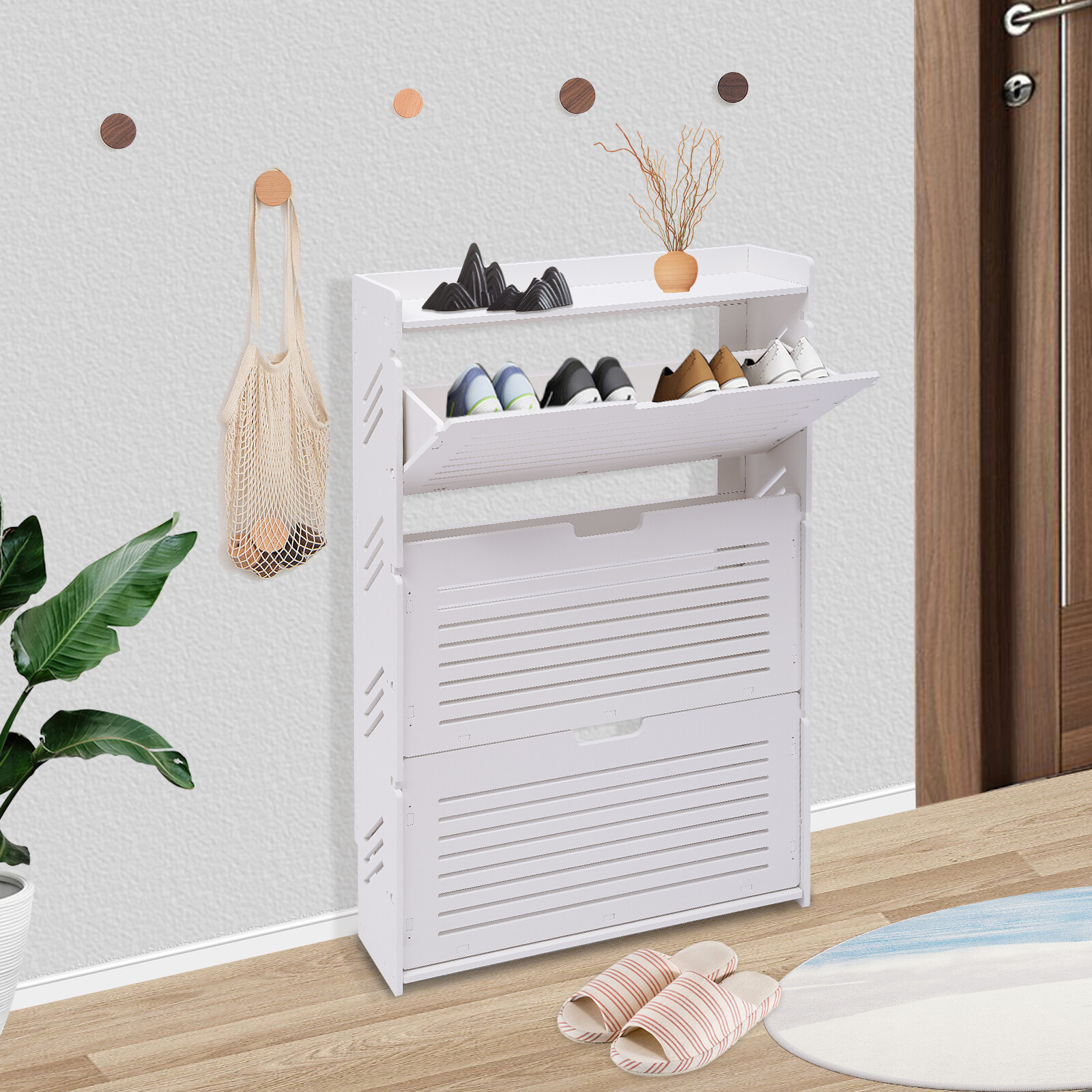 27.56*6.69*42.91in White PVC 3 Layer Freestanding Storage Shoe Cabinet Organizer