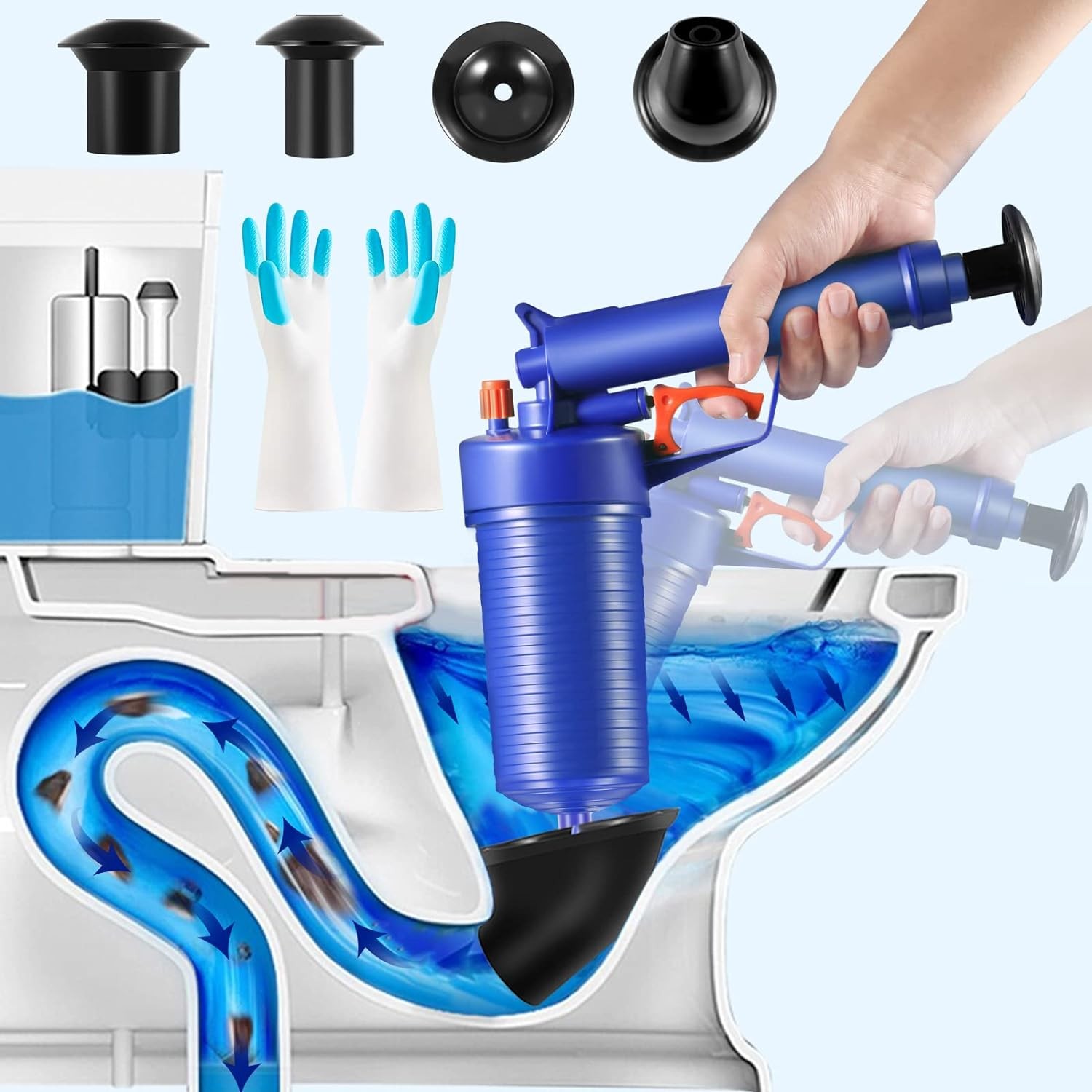 High Pressure Toilet Air Plunger Kit Air Toilet Unclogger Air Drain Blaster Kit