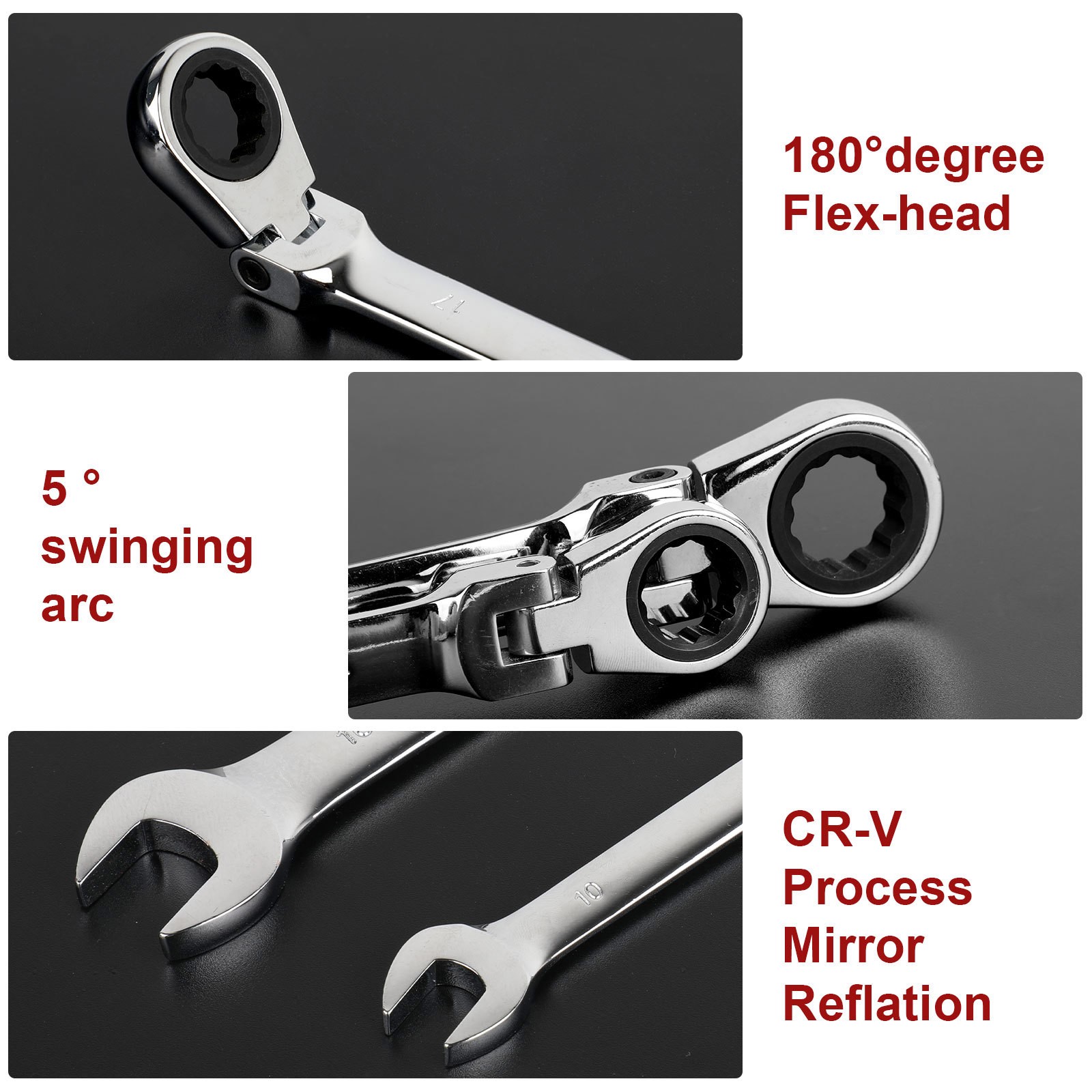12Pc 8-19mm Metric Flexible Head Ratcheting Wrench Combination Spanner Tool Set