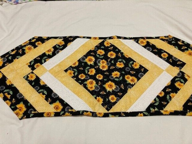 Spring,Summer, Fall “Bees and Sunflowers “Quilted Table Runner 13in x36 in