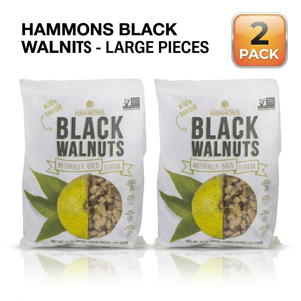(2 Pack) Hammons Hand harvested Black Walnuts large pieces 12 oz