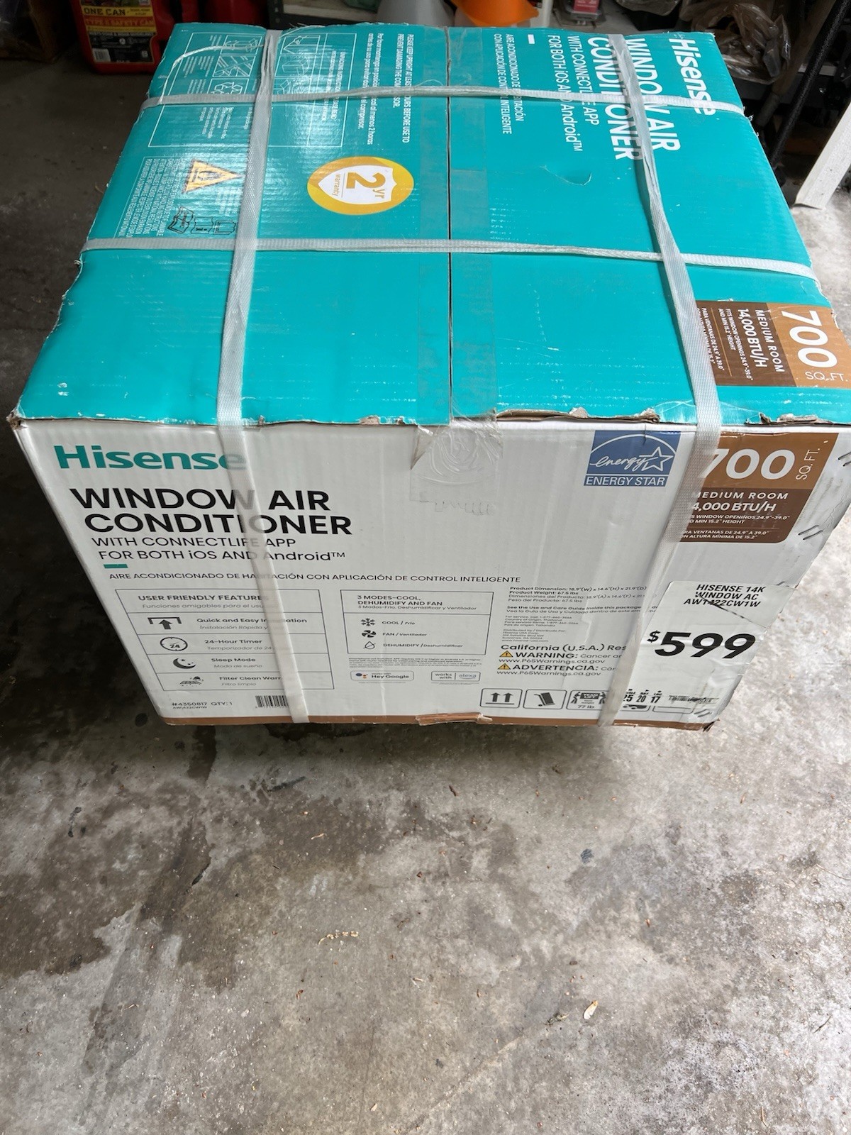 700 SqFt Hisense (14000BTU, 115-Volt) Wi-Fi Window Air Conditioner AW1422CW1W