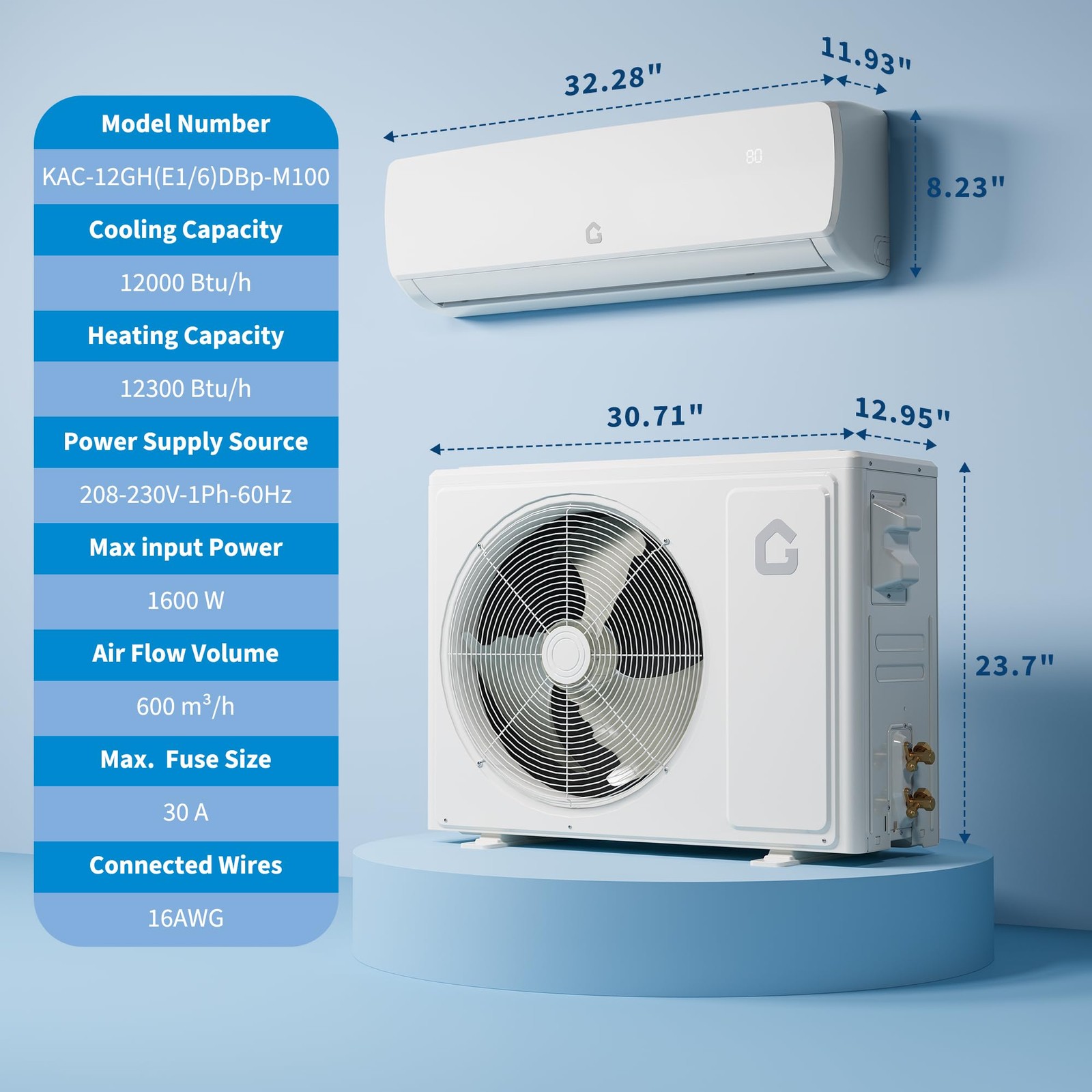 12000 BTU Mini Split Air Conditioner AC Unit Heat Pump System to 750 Sq.Ft 230V