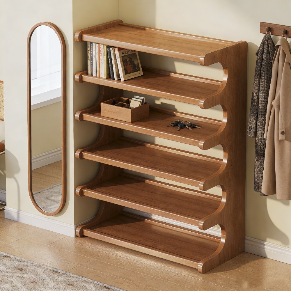 Bamboo Shoe Rack Compact Shoe Organizer Shoe Shelving Unit Space-Saving Entryway