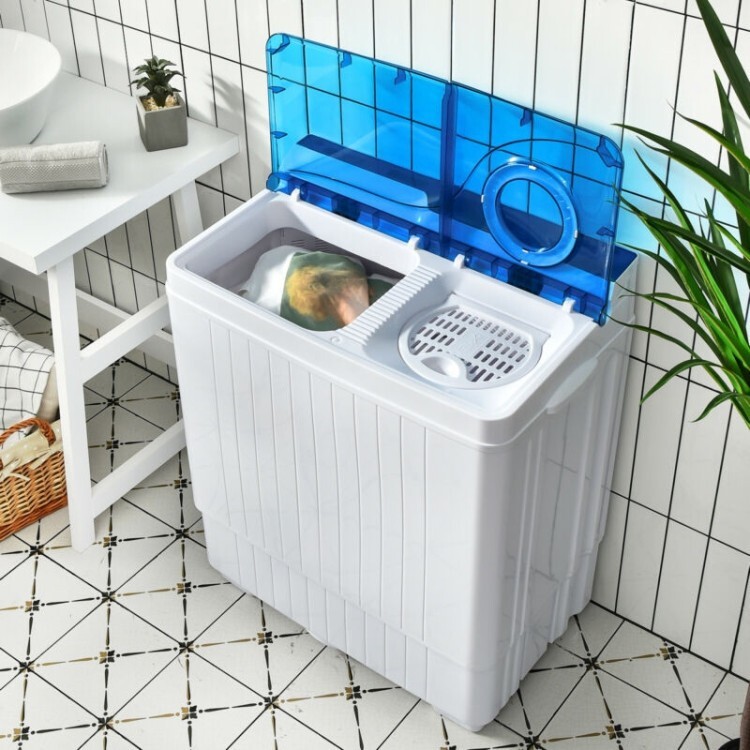 26 lbs Semi-automatic Twin Tub Washing Machine Portable With Built-in Drain Pump