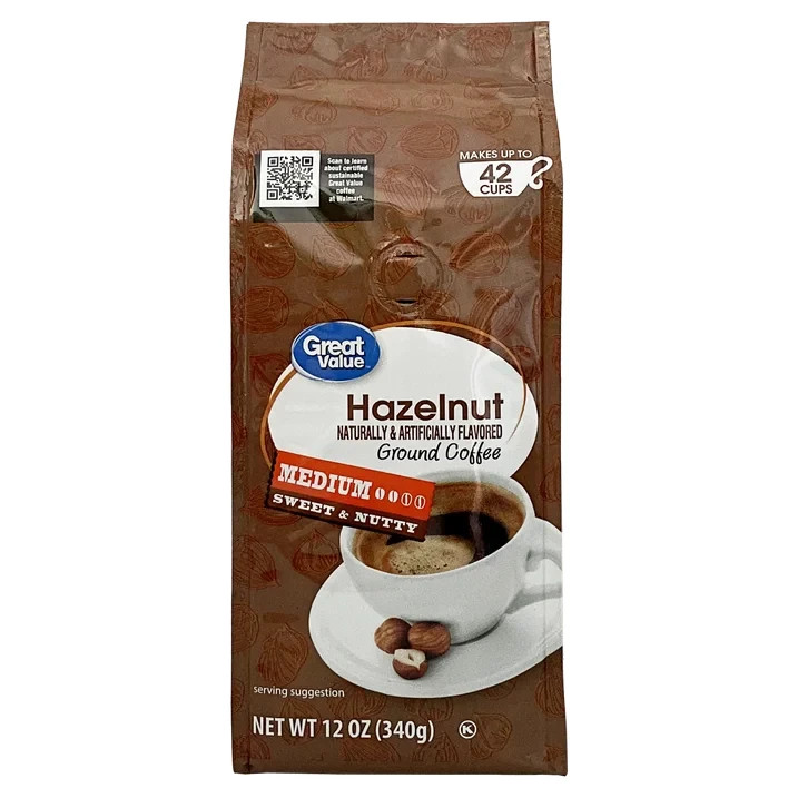 Great Value Hazelnut Medium Roast Ground Coffee, 12 oz Bag