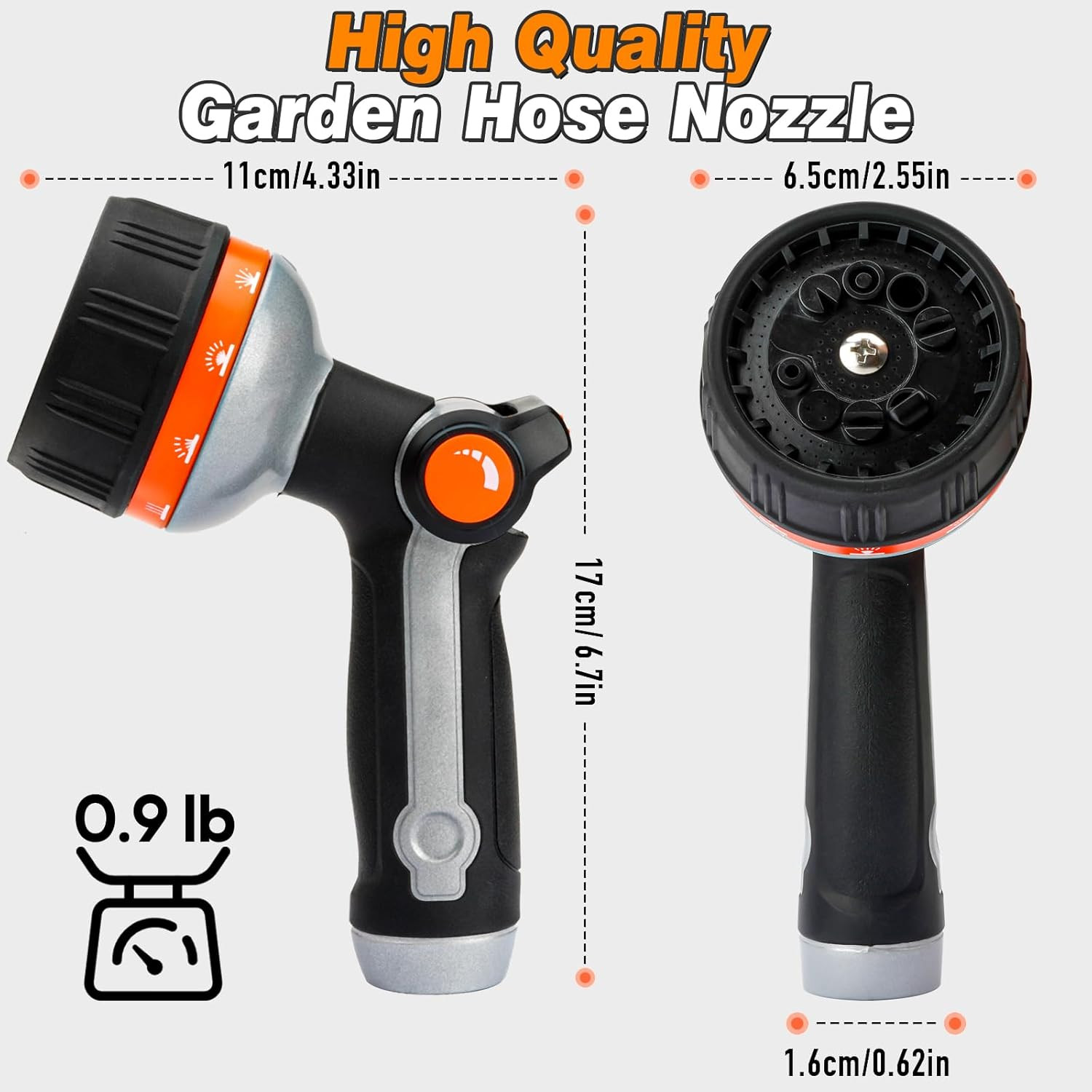 Garden Hose Nozzle Sprayer, Heavy Duty Metal Spray Nozzle with 10 Spray Patterns