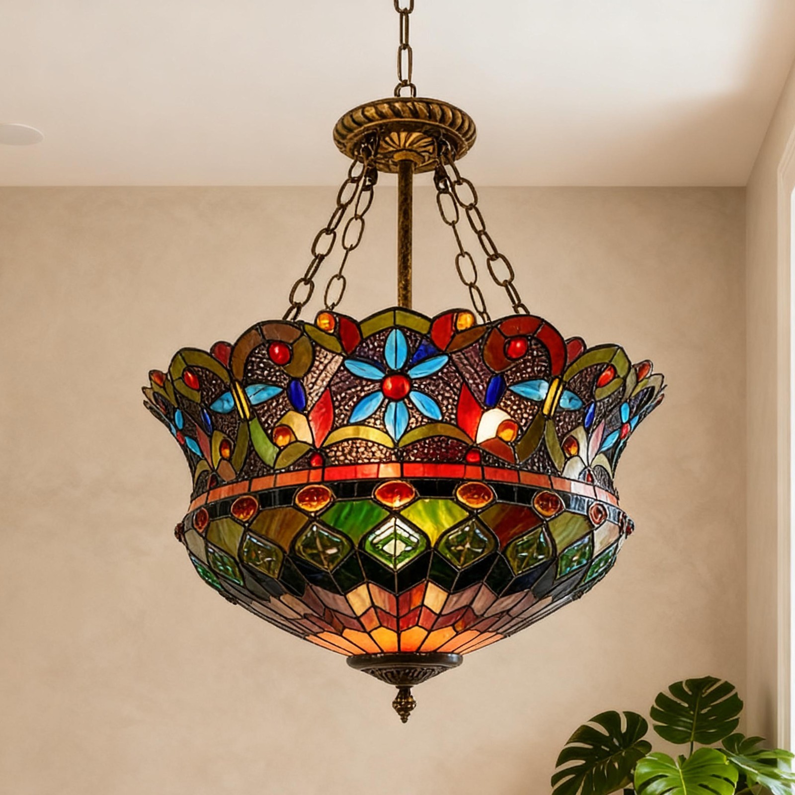 18 In Color Pendant Light With Light Source, Tiffany Yurt Reverse Pendant Light