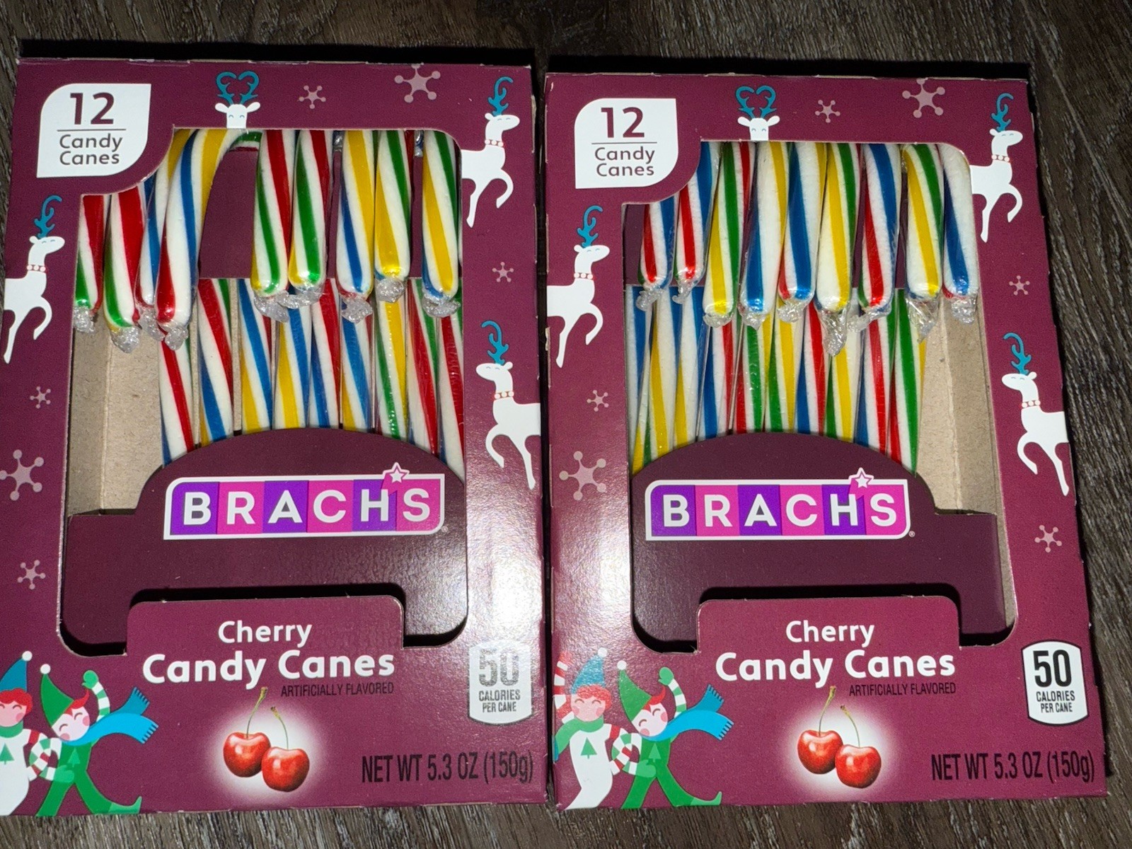 Brachs ~ Cherry Candy Cane Christmas 5.3 oz 24-Canes ~ 2-Pack ~ 12/2027