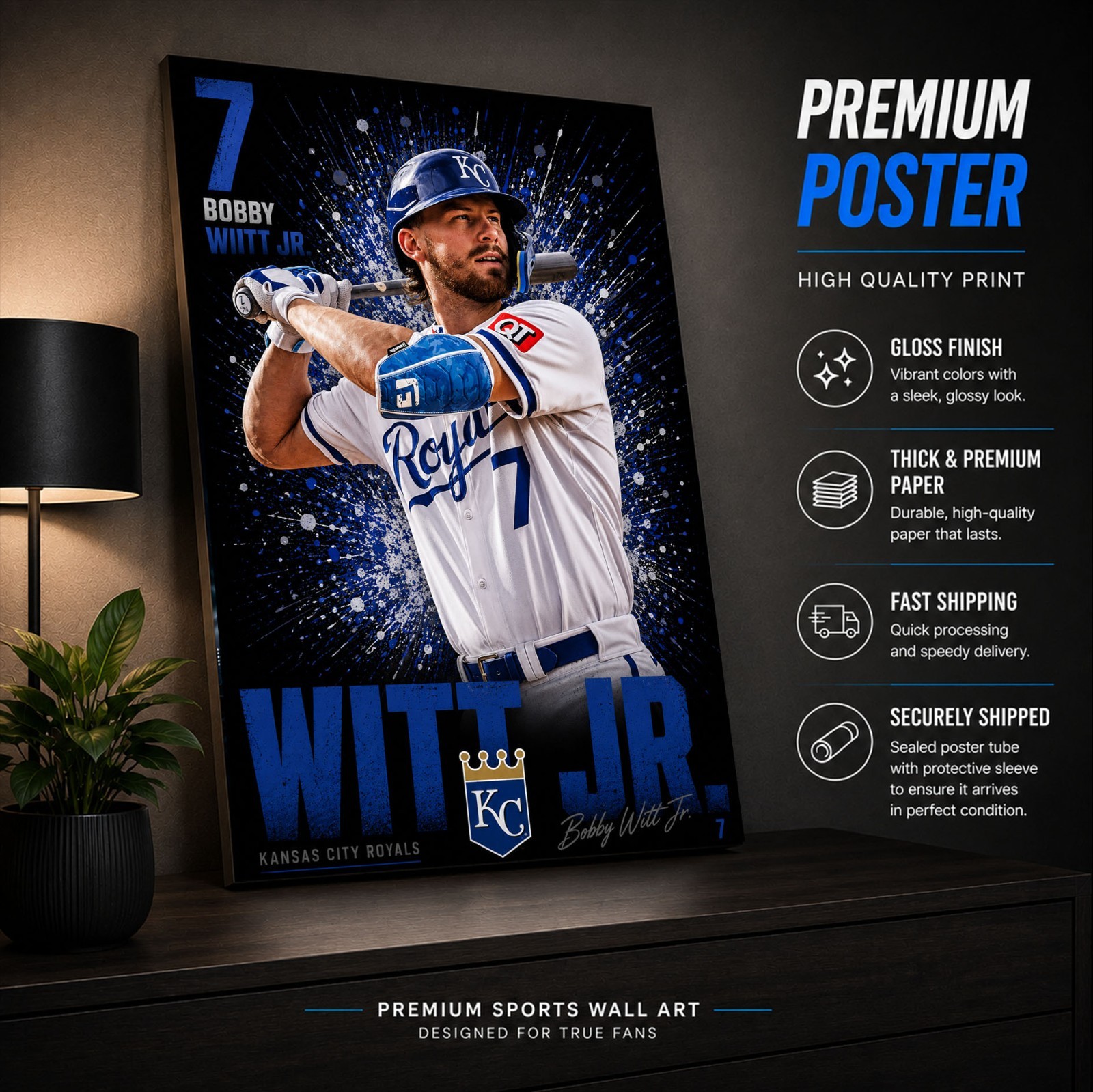 Bobby Witt Jr Royals Poster or Canvas – Bobby Witt Kansas City Royals Wall Art
