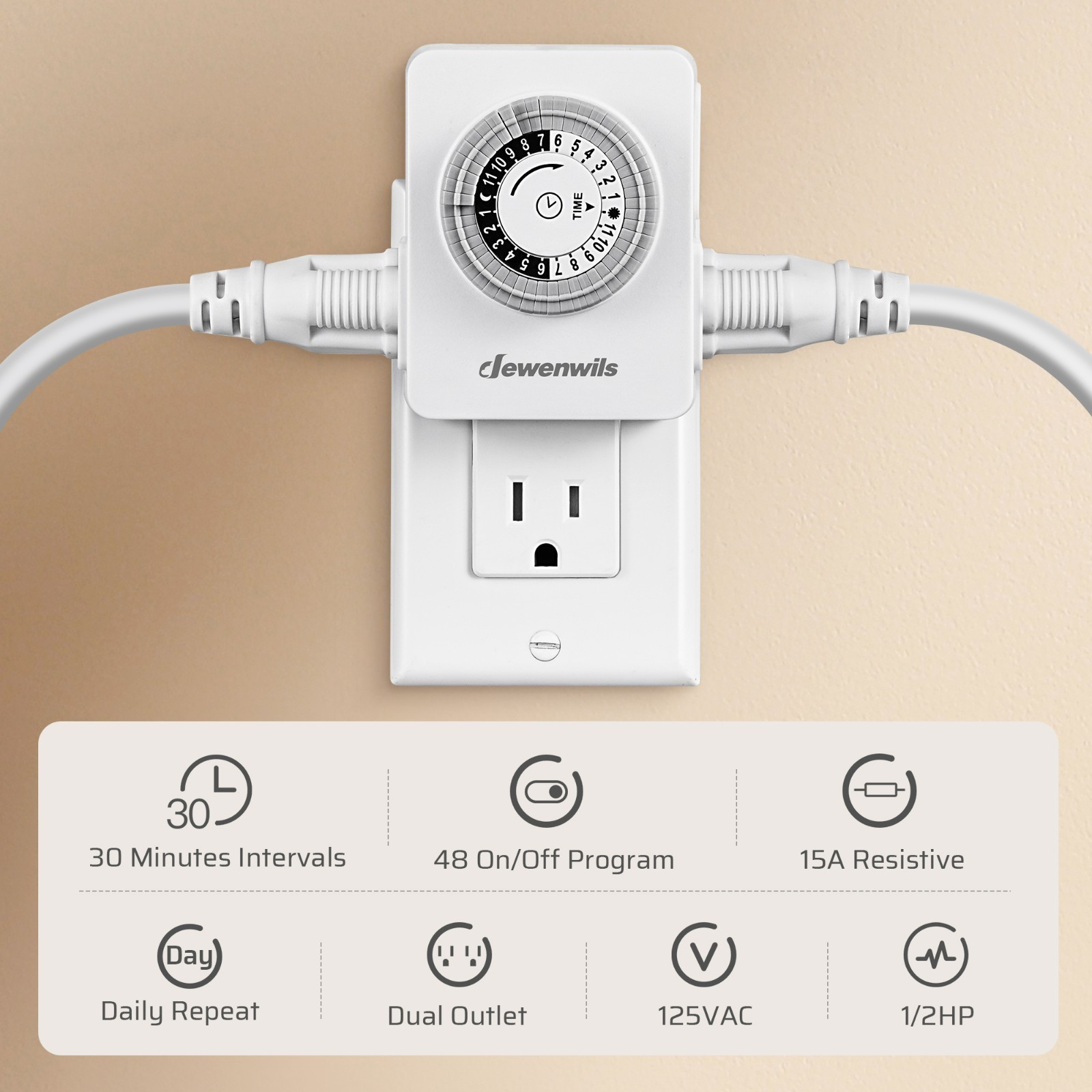 DEWENWILS Indoor Outlet Timer 2 Pack, 24Hr Programmable, 1875W,Grow Light & Lamp