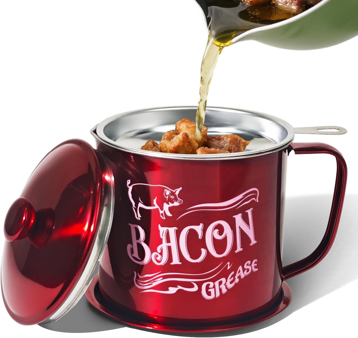 1.3L Bacon Grease Saver Container with Fine Mesh Strainer,Stainless Steel Oil