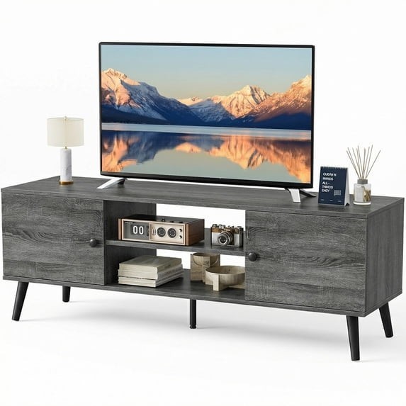TV Stand for 55 Up to Entertainment Media Center Wood Storage Console Table