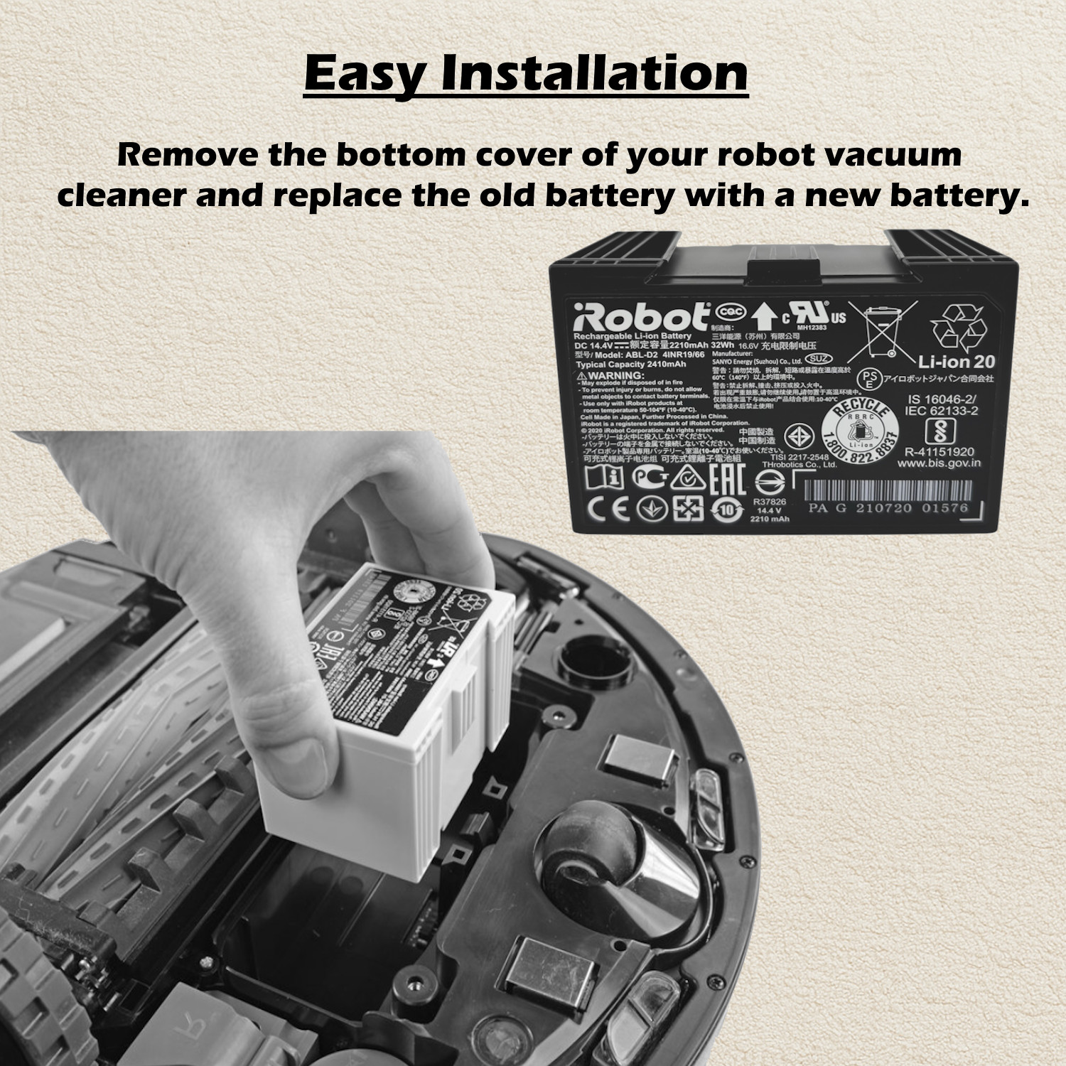 New OEM iRobot Roomba j7 j7+ High Capacity Lithium Ion Battery 2410mAh – ABL-D2