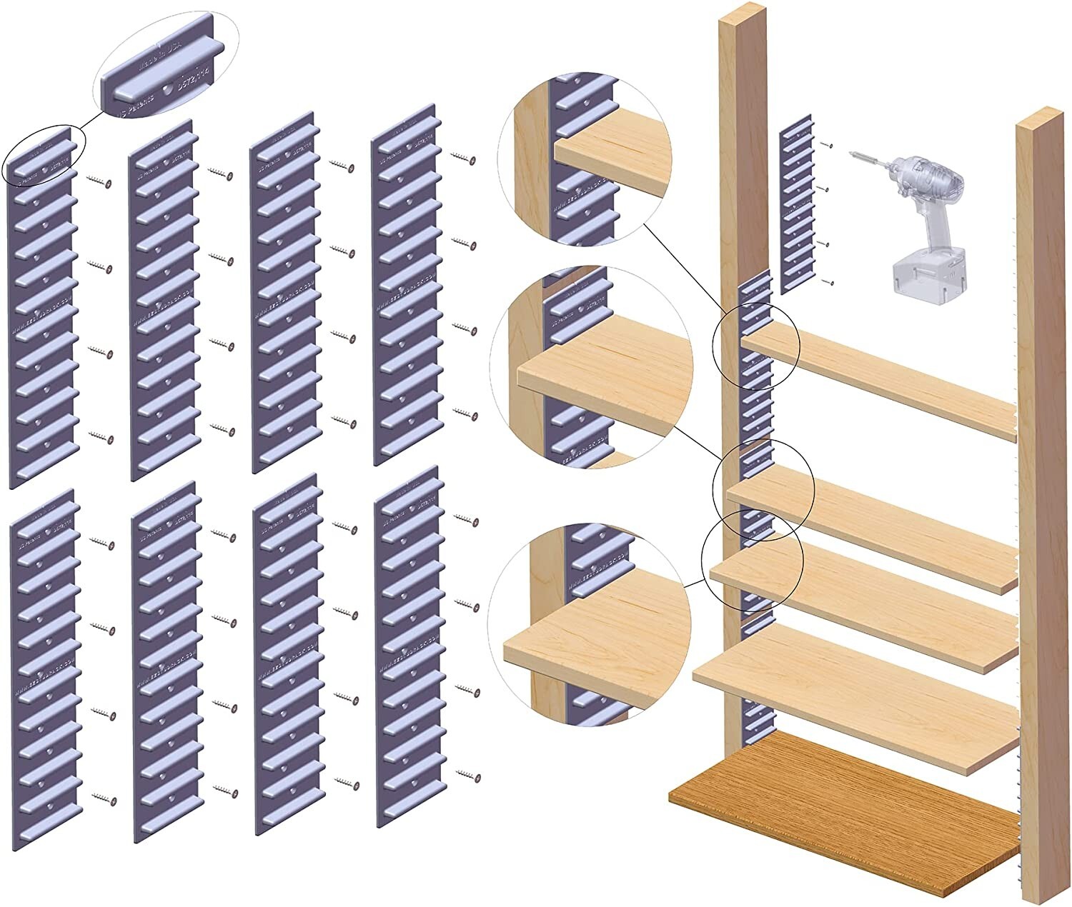 EZStudRack Shelving System- 8 Pack Gray, 32 Wood Screws-WOOD NOT INCLUDED
