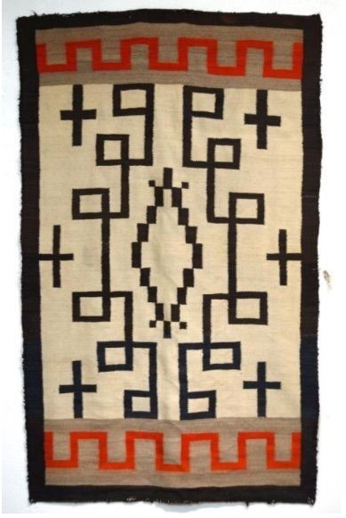 Antique Handmade Ganado Navajo Wool Area Rug Native American Two Grey Hill Rug