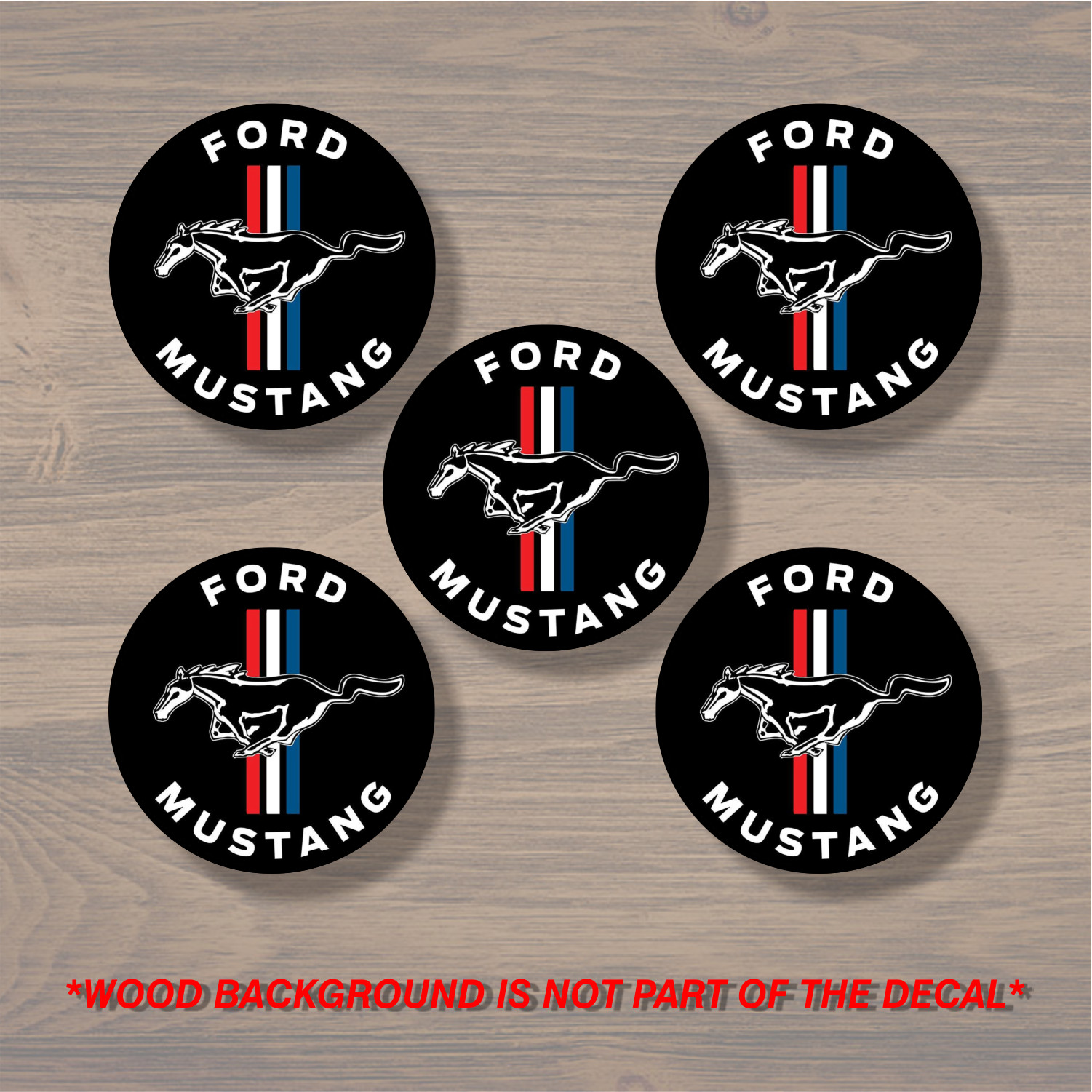 Ford Mustang Wheel Center Cap Overlay x5, Vinyl Decal Sticker