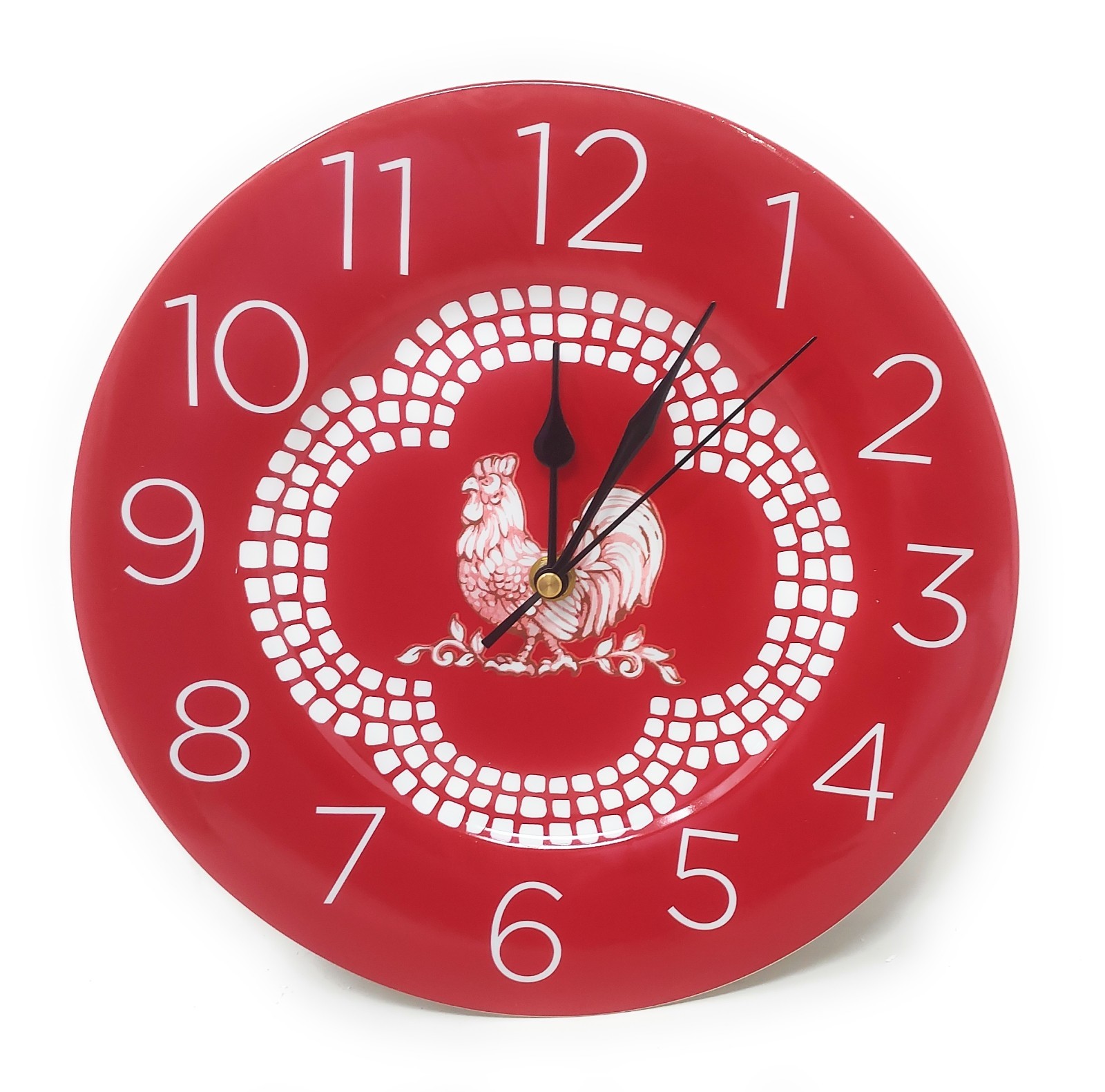 Temp-tations Clock, Ceramic, 10.5 in, Round, Doodle Doo Red K85879