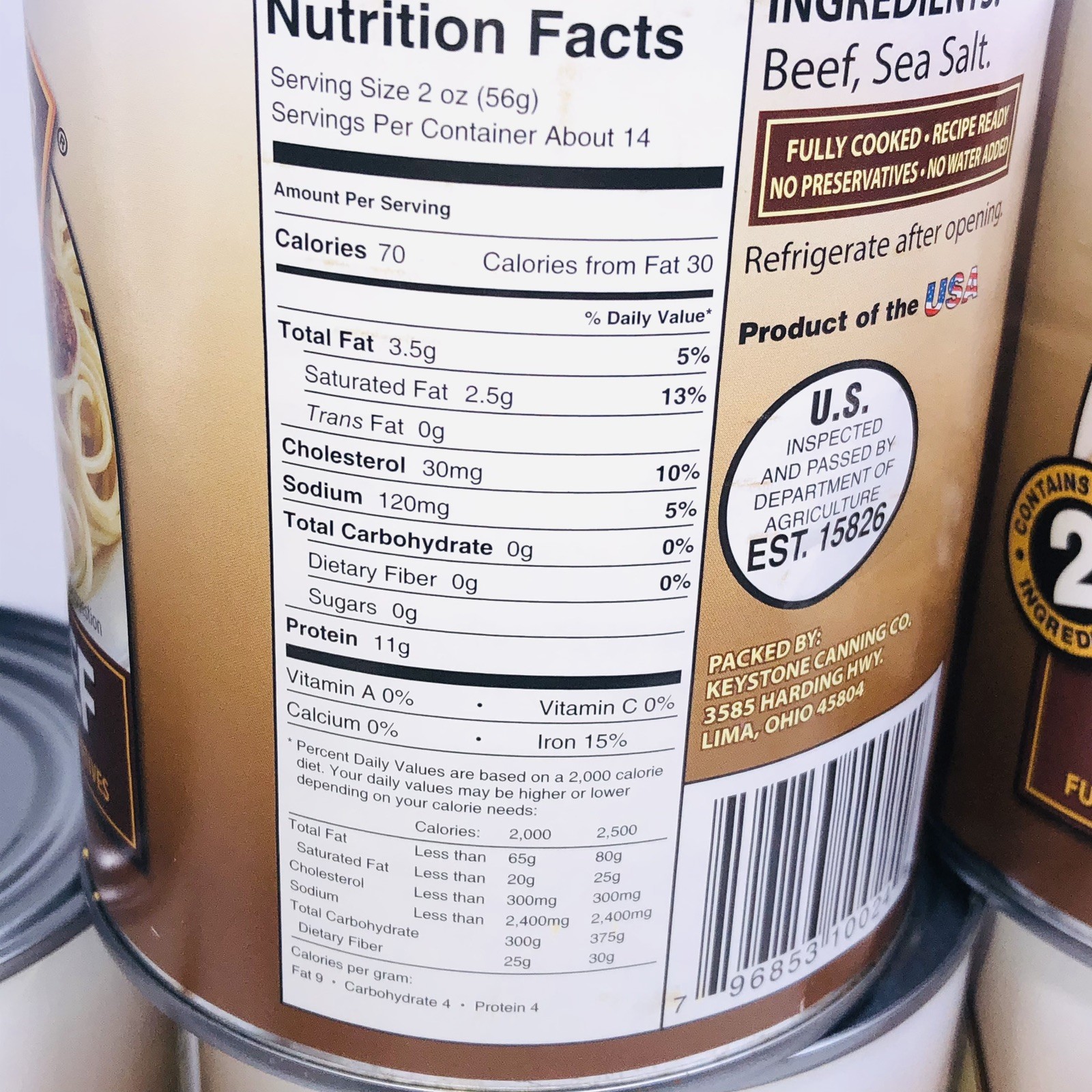 Keystone Meats All Natural Ground Beef Fully Cooked 28oz No Preservatives 6 CANS