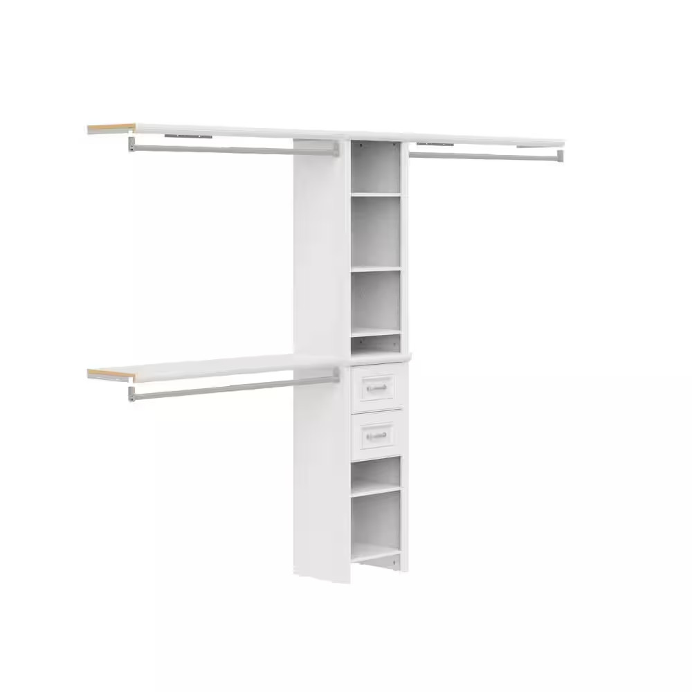 Impressions 48.97-112.97 In. W White Adjustable 2-Drawer 8-Shelf Wood Closet Sys