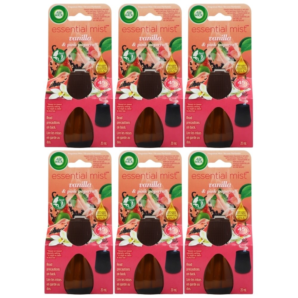 Box of 6x Air Wick Essential Mist Refill, Vanilla & Pink Papaya, 0.67 Oz