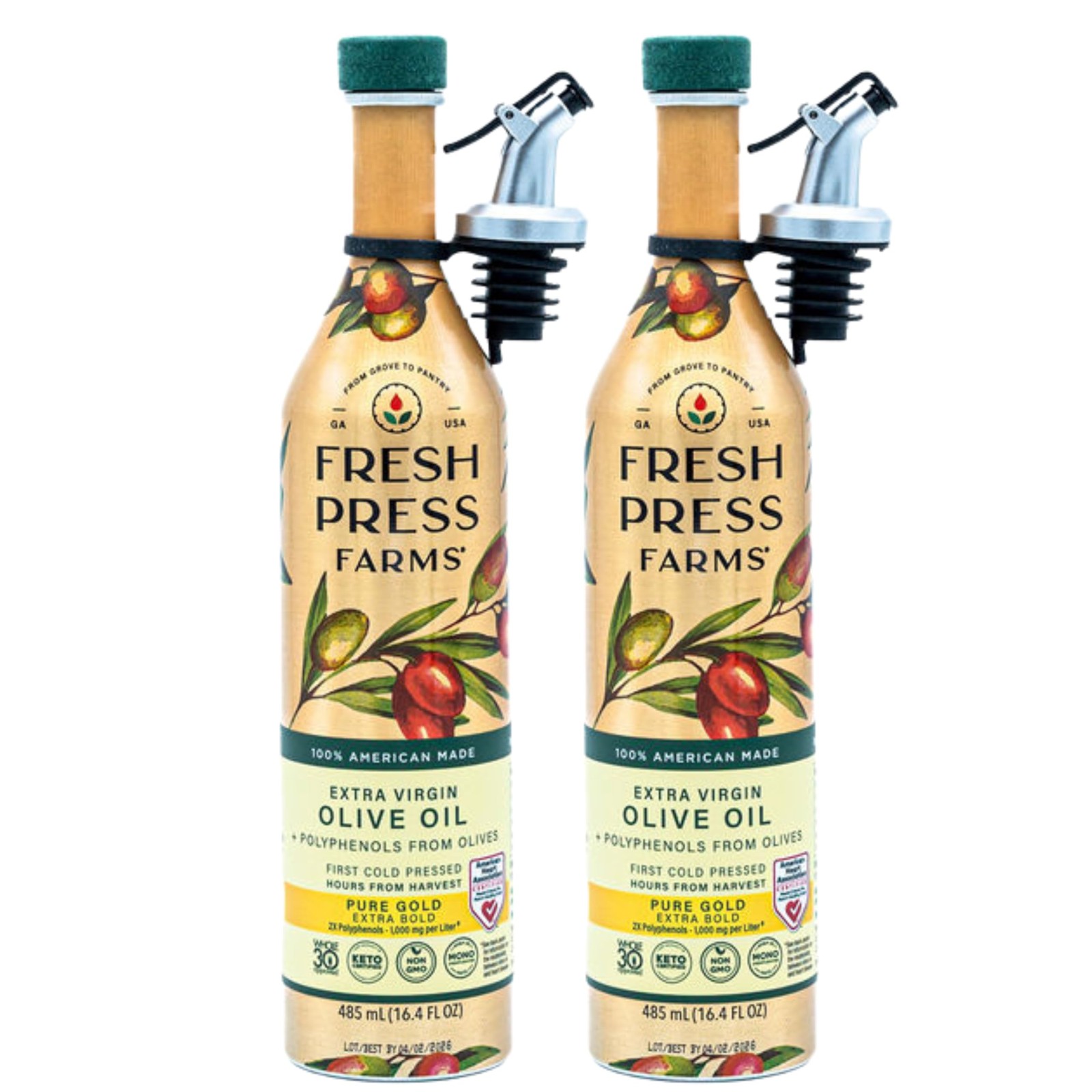 Fresh Press Farms Cold Pressed High Polyphenol Pure Gold Extra Virgin Olive O…