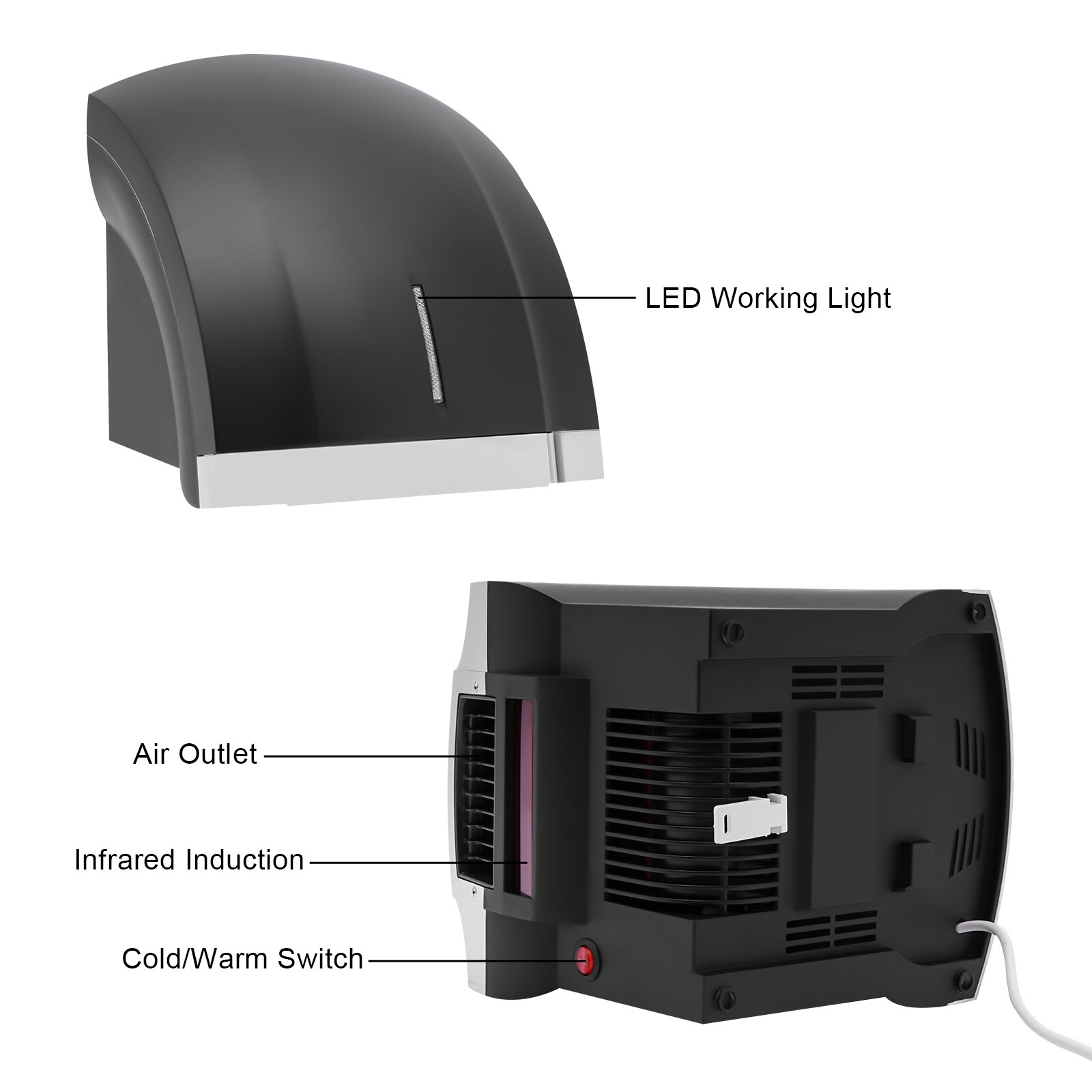 1800W Commercial Automatic Hand Dryer High Speed Hot Air Hand Blower Household