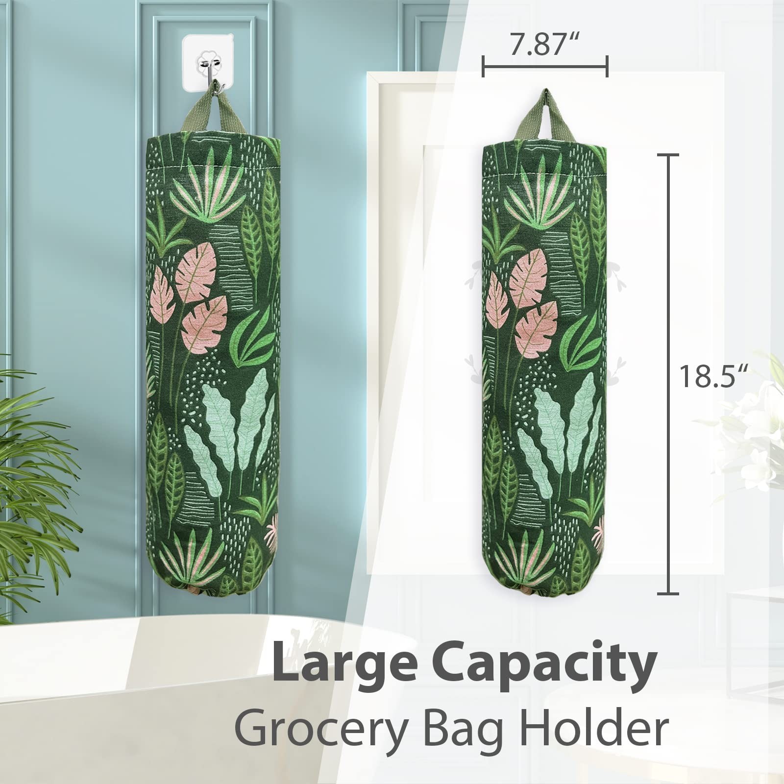 Plastic Bag Holder, Reusable Grocery Bag Organizer, Wall Mount, 1 Pack, Seaweed