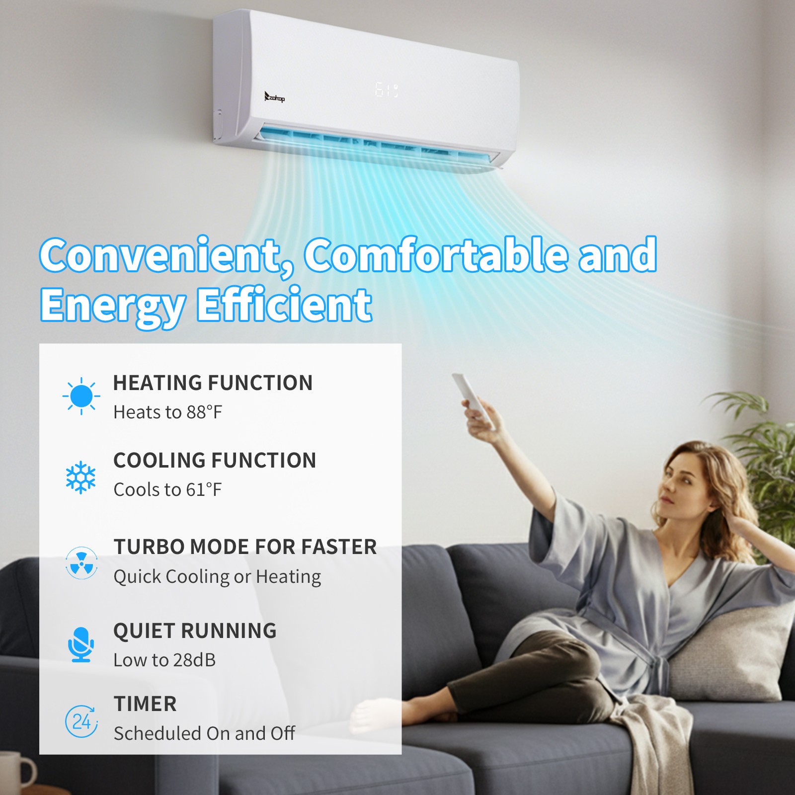 38000 BTU 4 Zone Mini Split Heat Pump Air Conditioner Ductless AC Unit 4x 9K BTU