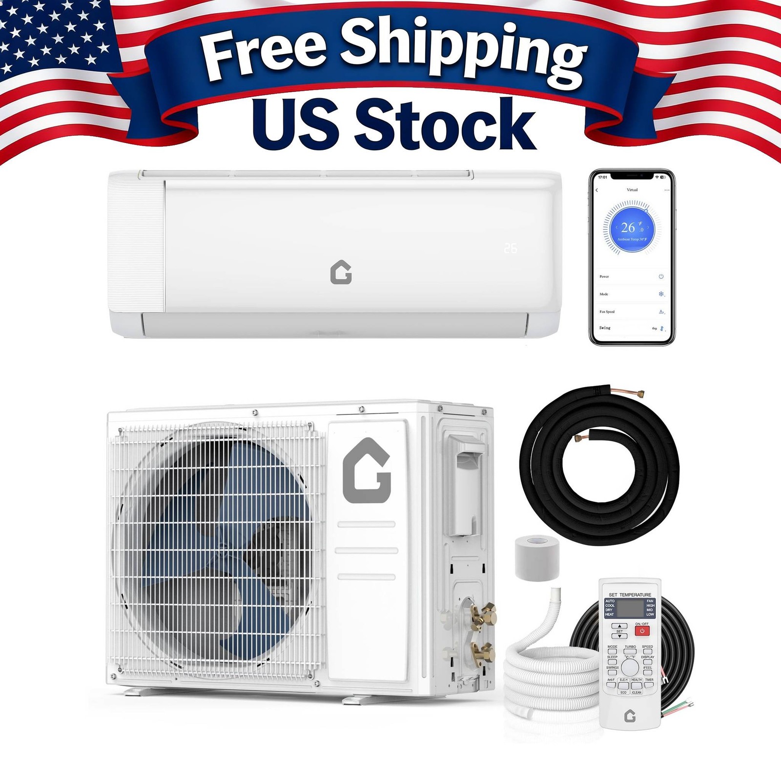 22 SEER 12000 BTU Mini Split Air Conditioner Inverter 115V WiFi Alexa 750 Sq Ft