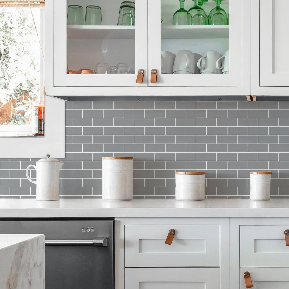 Grey Subway 10.5 In. X 10.5 In. X 0.06 In. Vinyl Peel and Stick Backsplash