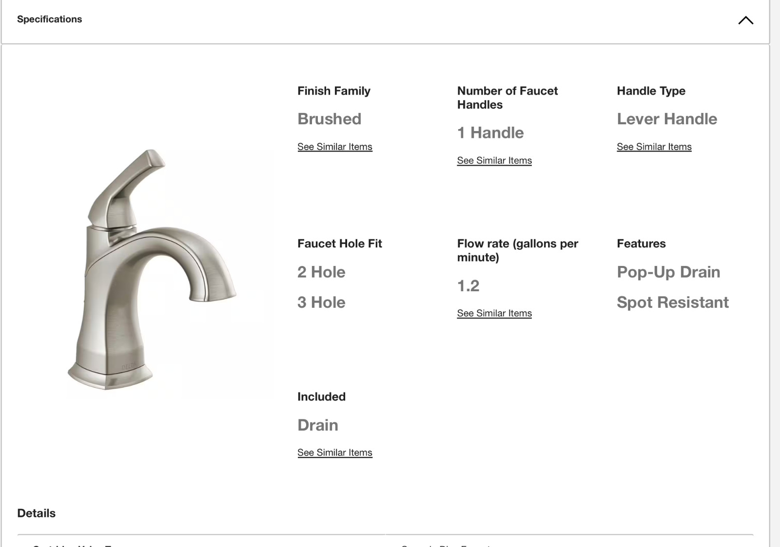 Delta Portwood Single Hole Single-Handle Bathroom Faucet Brushed Nickel