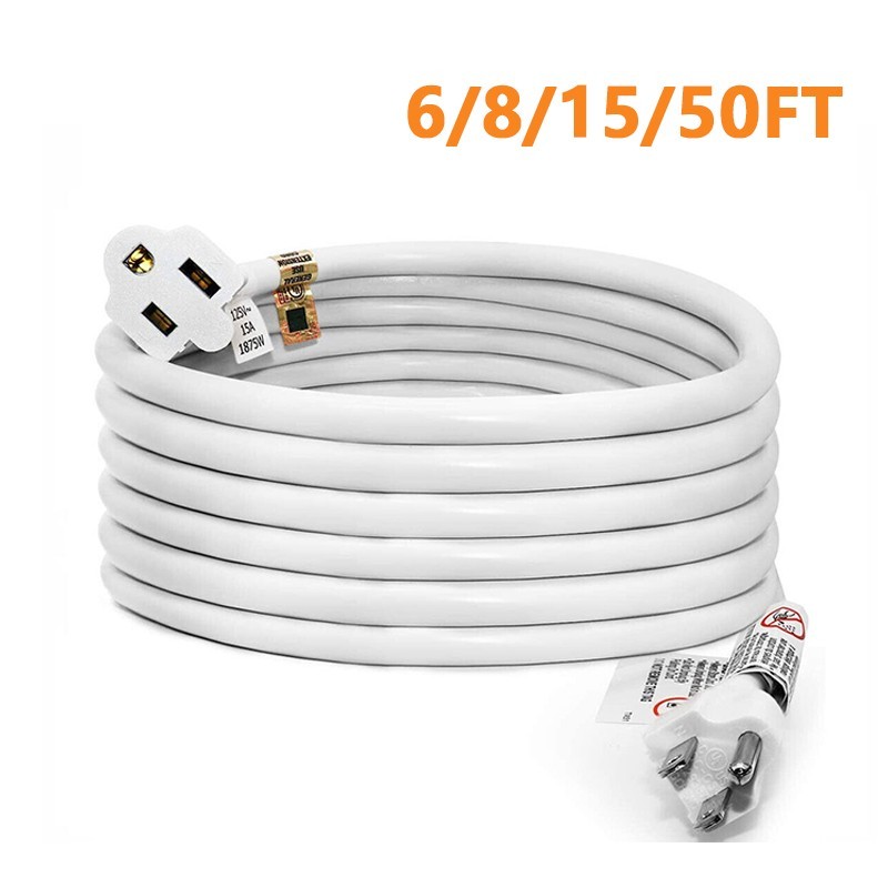 6/8/25/50FT 16/3 Extension Cord Indoor Outdoor White Heavy Duty Extension Cord