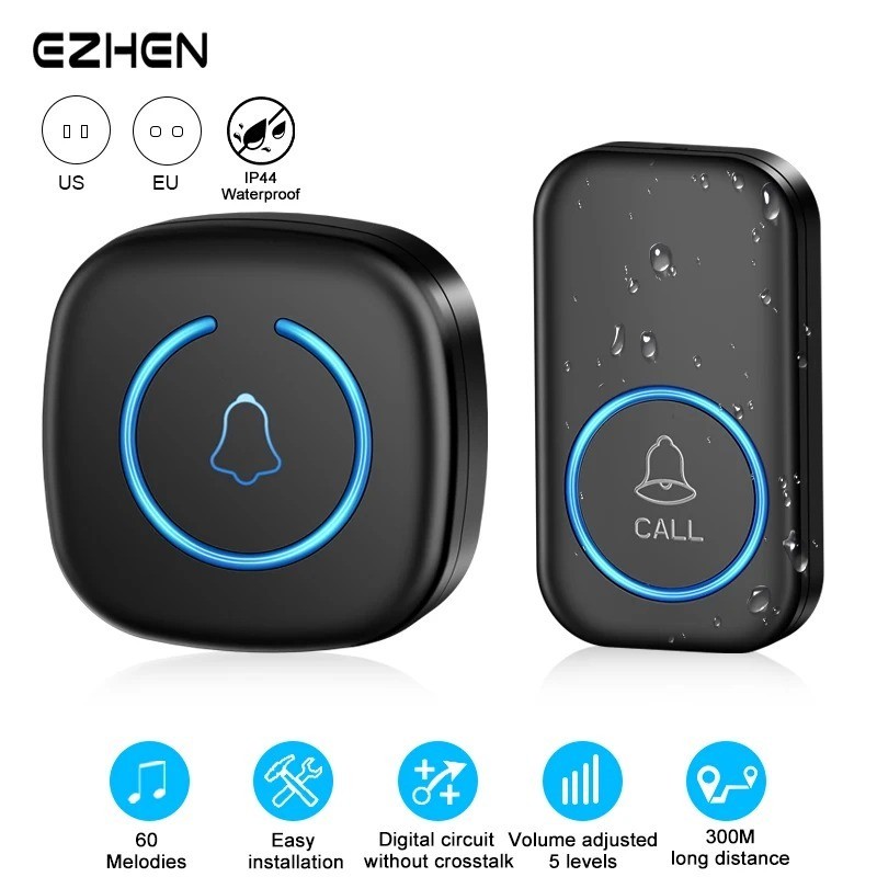 Wireless Doorbell Smart Waterproof Door Bell 984FT Remote 60 Melodies US Plug