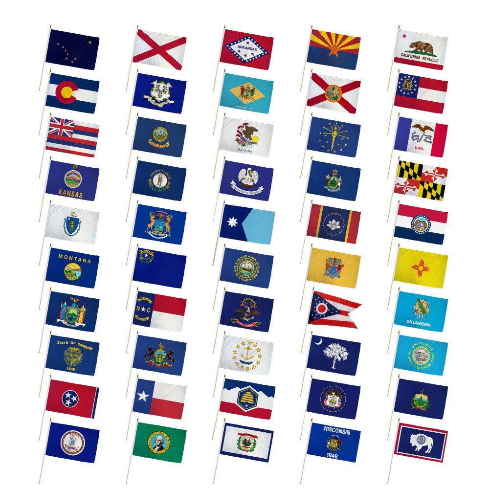Set of 50 US State Flags 12x18in Stick American State Flag Set