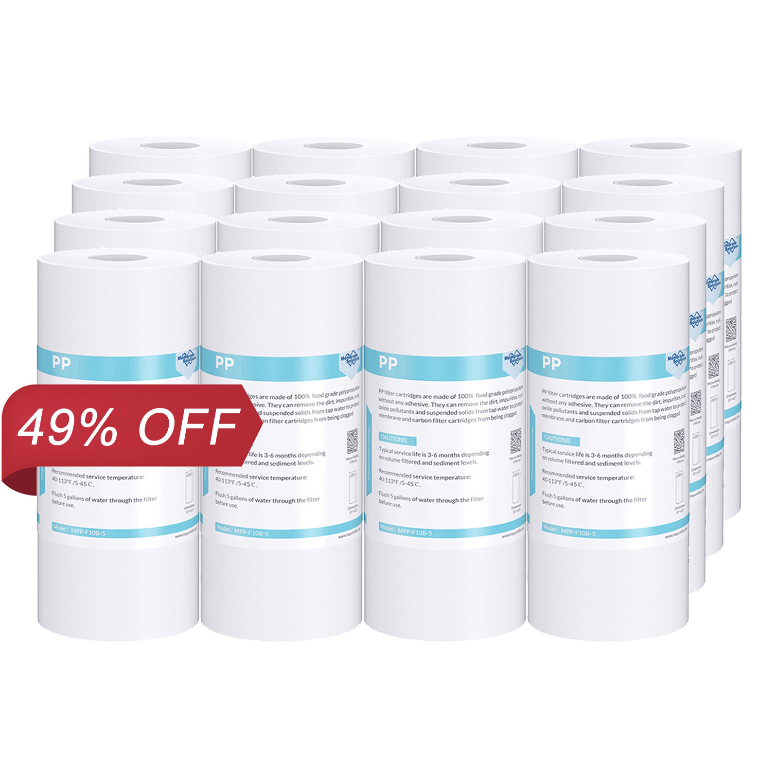 5 Micron 10″x4.5″ Big Blue Sediment Water Filter Whole House Replacement 16 PACK