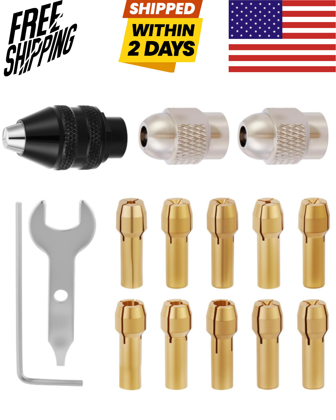 15PCS Keyless Drill Chuck Collet Set 1/32″–1/8″ for Dremel Rotary Tool 4486 Comp