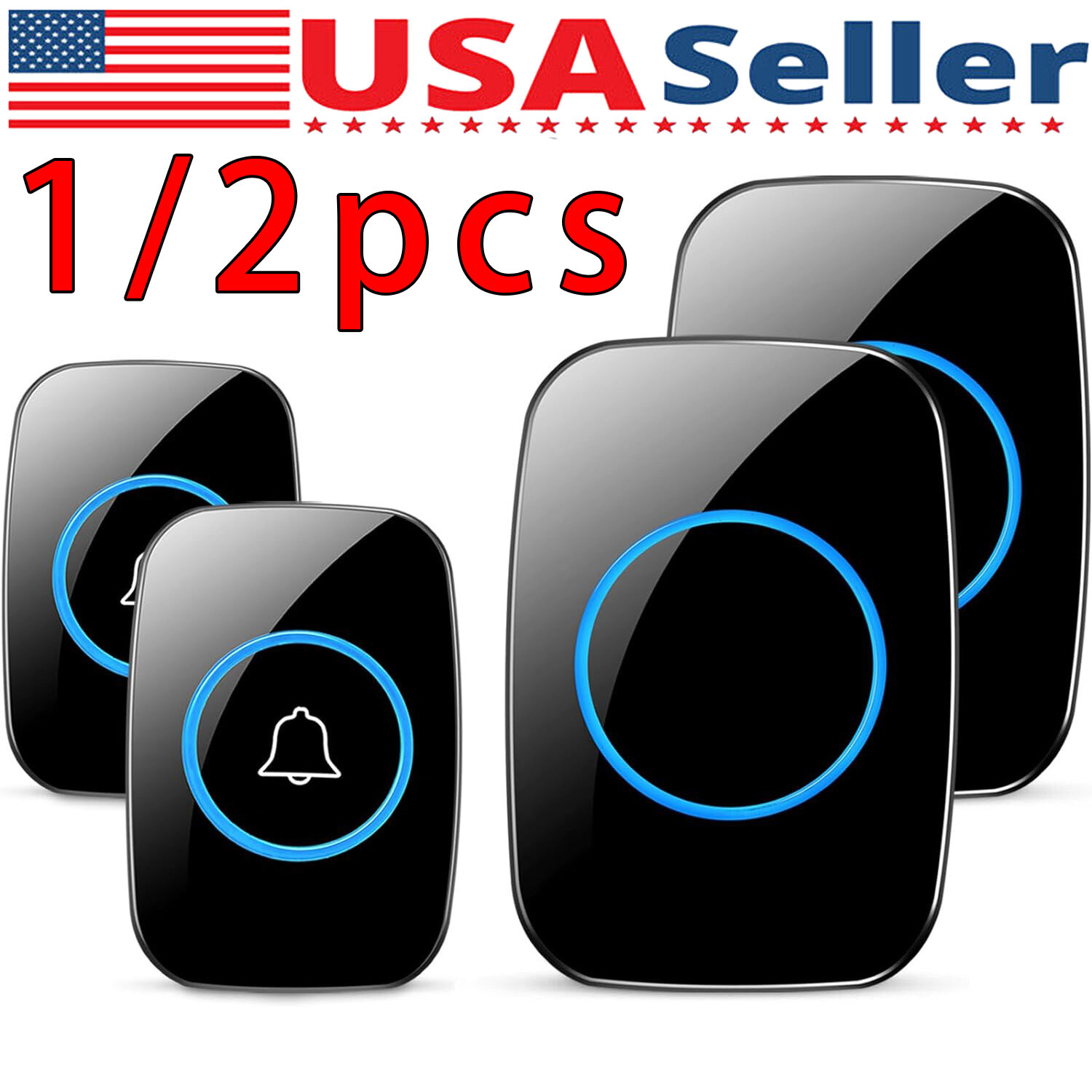 2Wireless Doorbell Chime Waterproof Plugin Receiver Adjustable Volume 1000FT Kit
